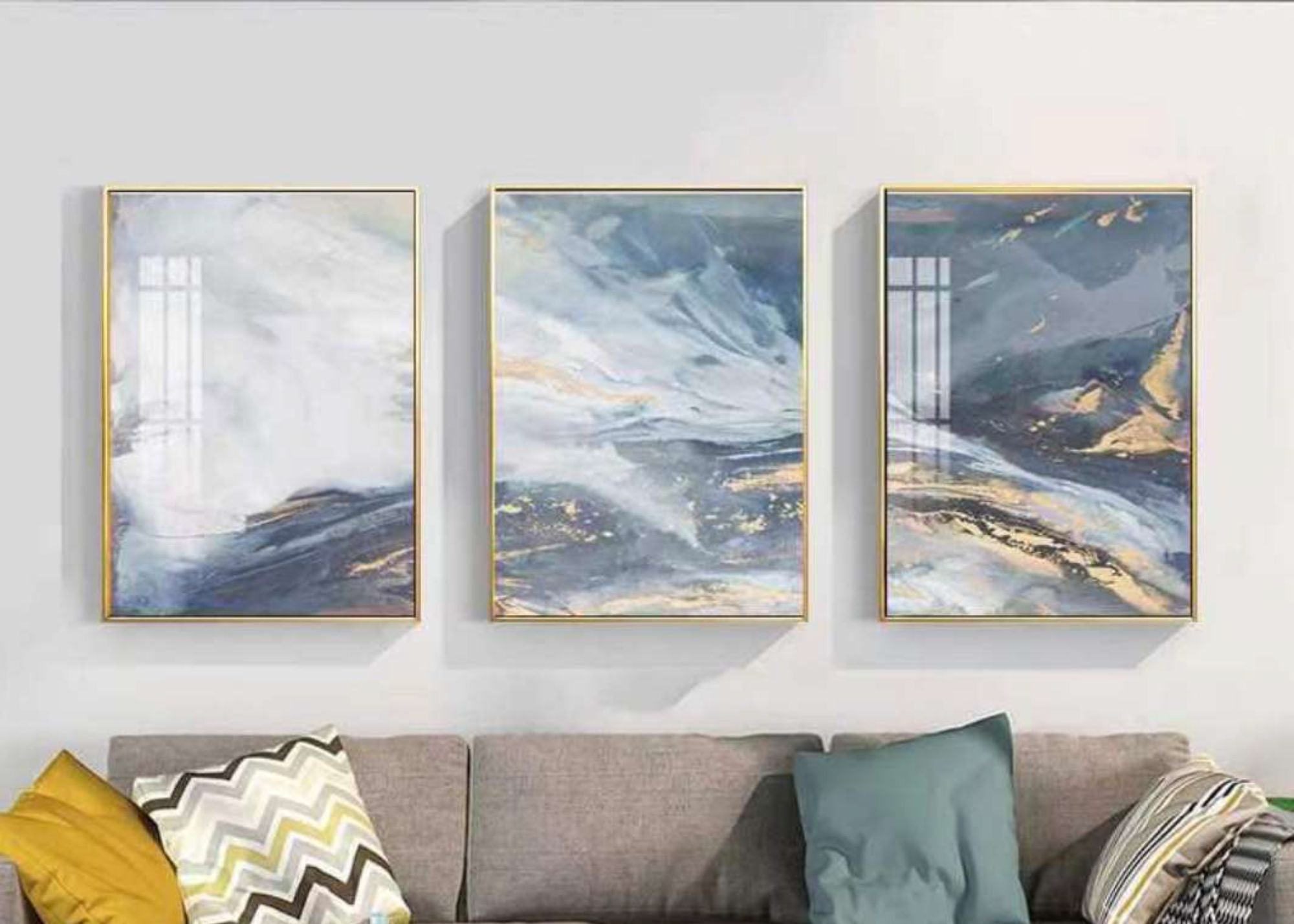 Abstract Gilded Crystal Wall Art Painting - Set of 3