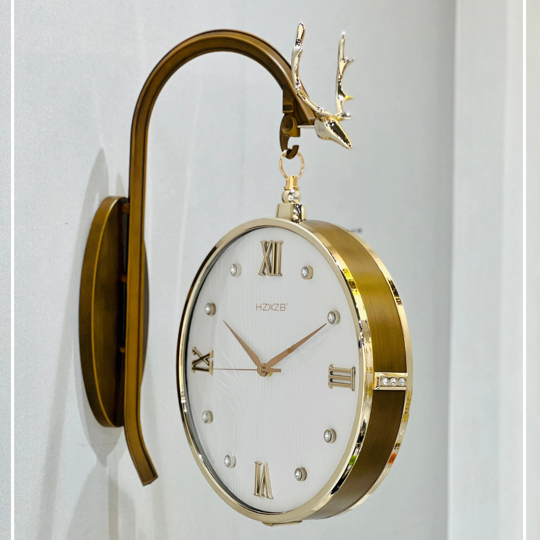 Antelope head Double Dial Hanging Wall Clock