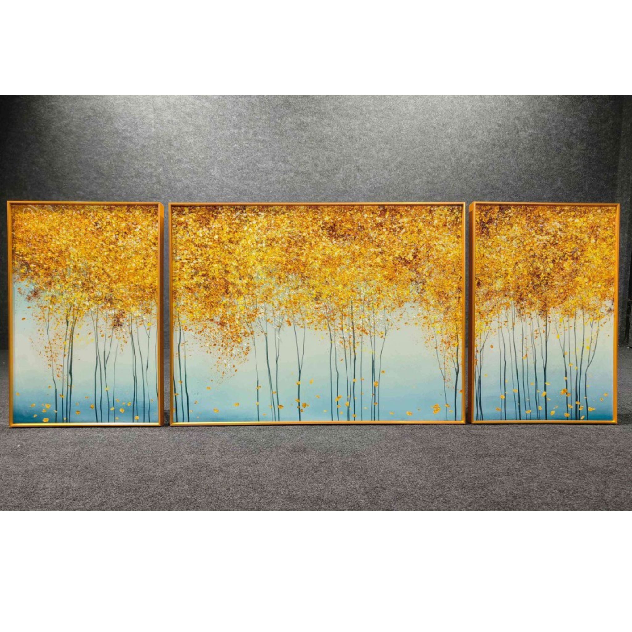 Aureate Fall: Set of 3 Crystal Wall Paintings