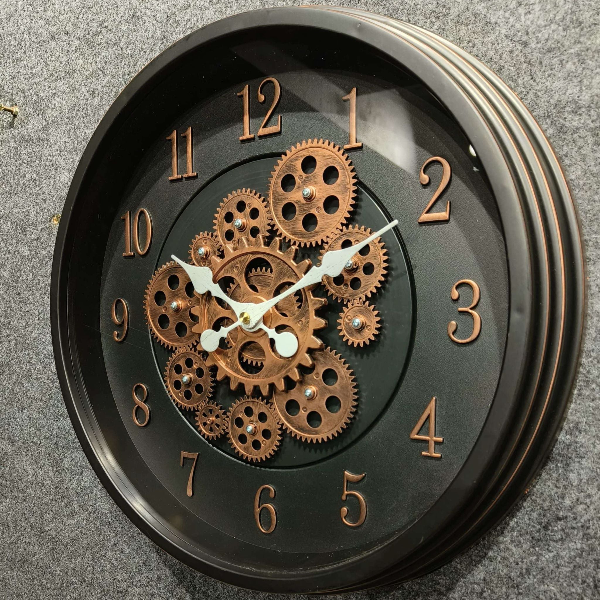 Black and Copper Moving Gear Clock