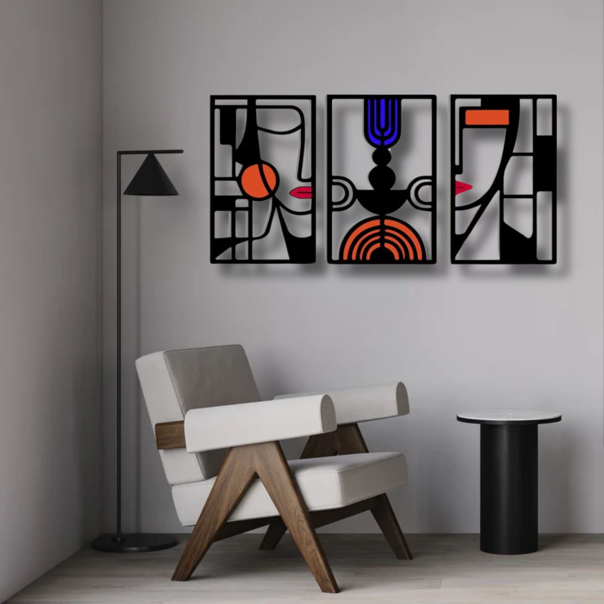 Contemporary Abstract Faces Metal Wall Art Set
