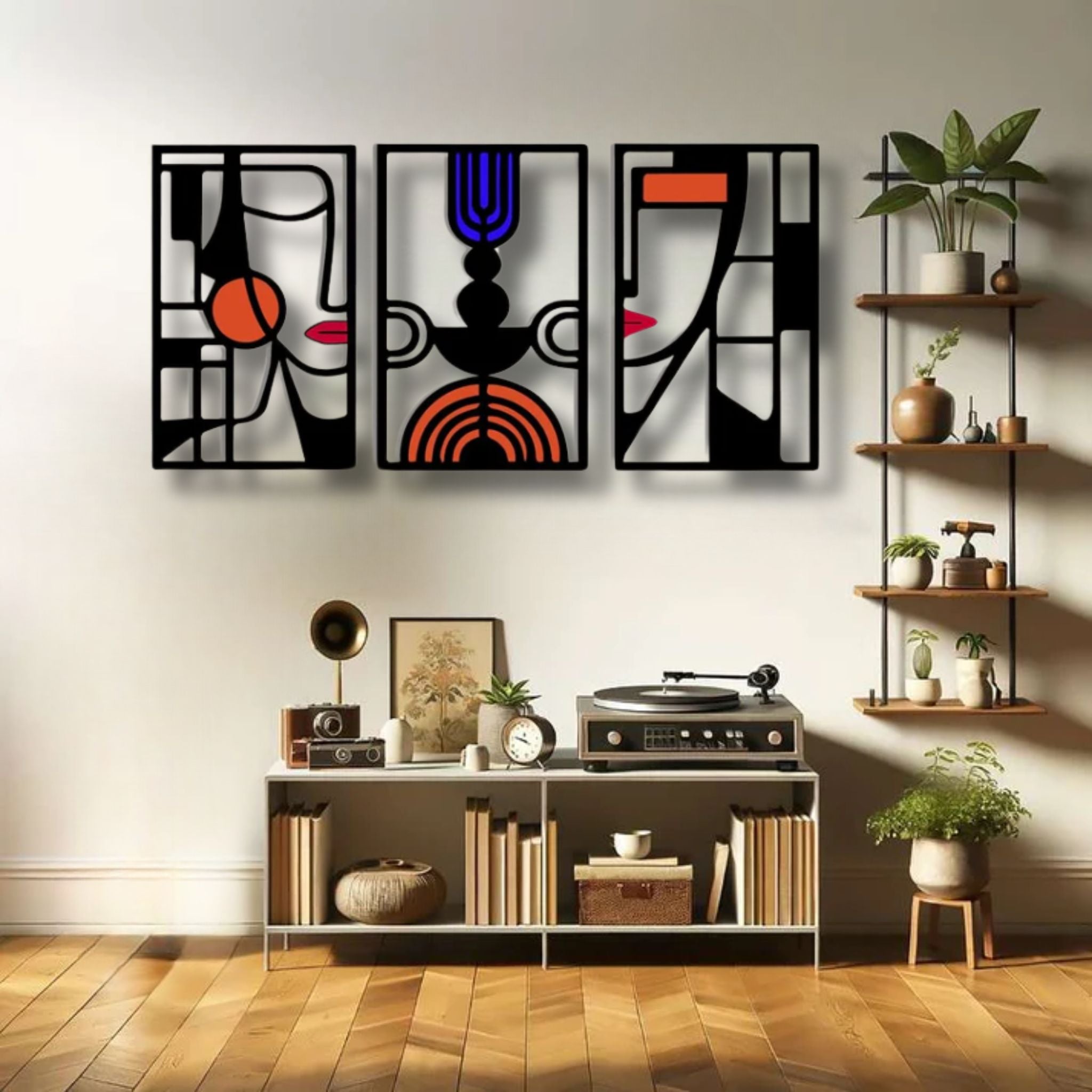 Contemporary Abstract Faces Metal Wall Art Set
