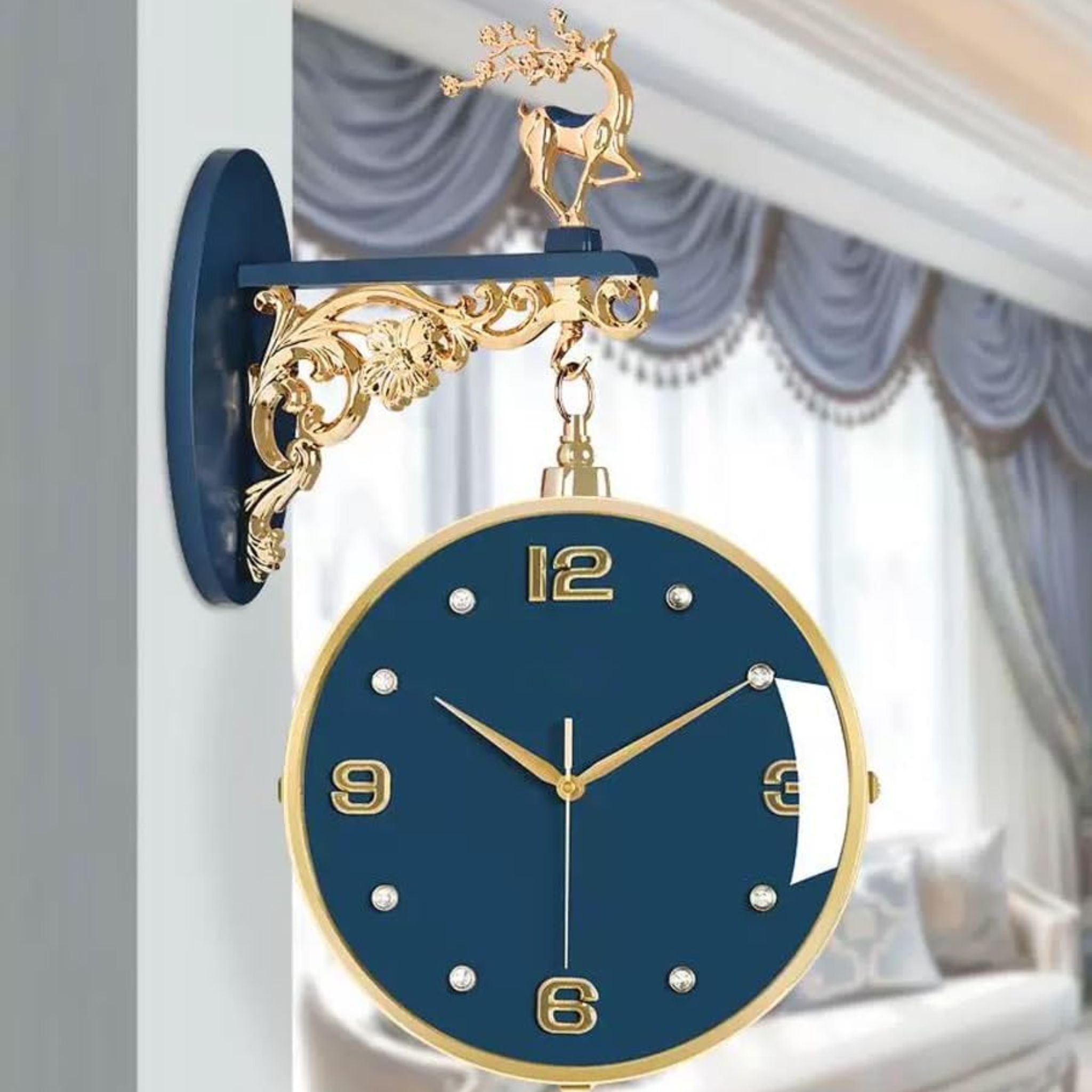 Deer headed Vintage Style Double Dial Wall Clock