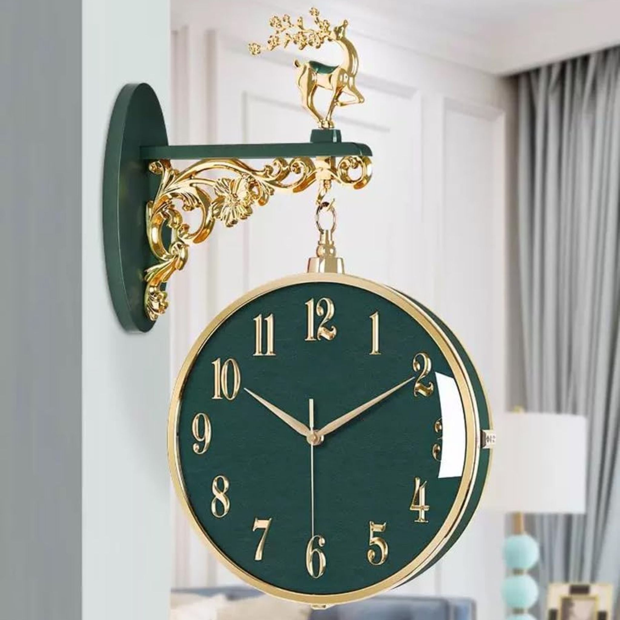 Deer headed Vintage Style Double Dial Wall Clock