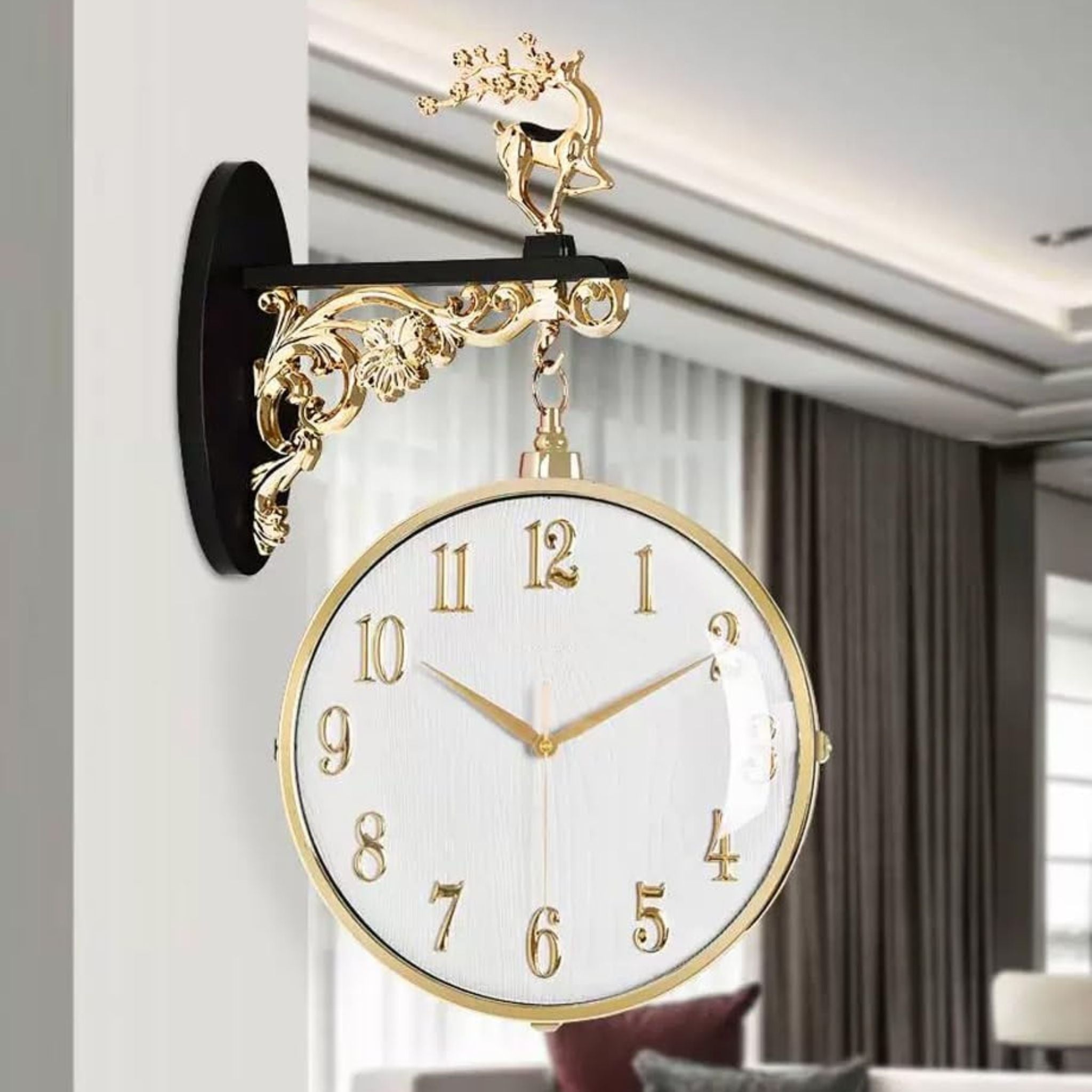 Deer headed Vintage Style Double Dial Wall Clock