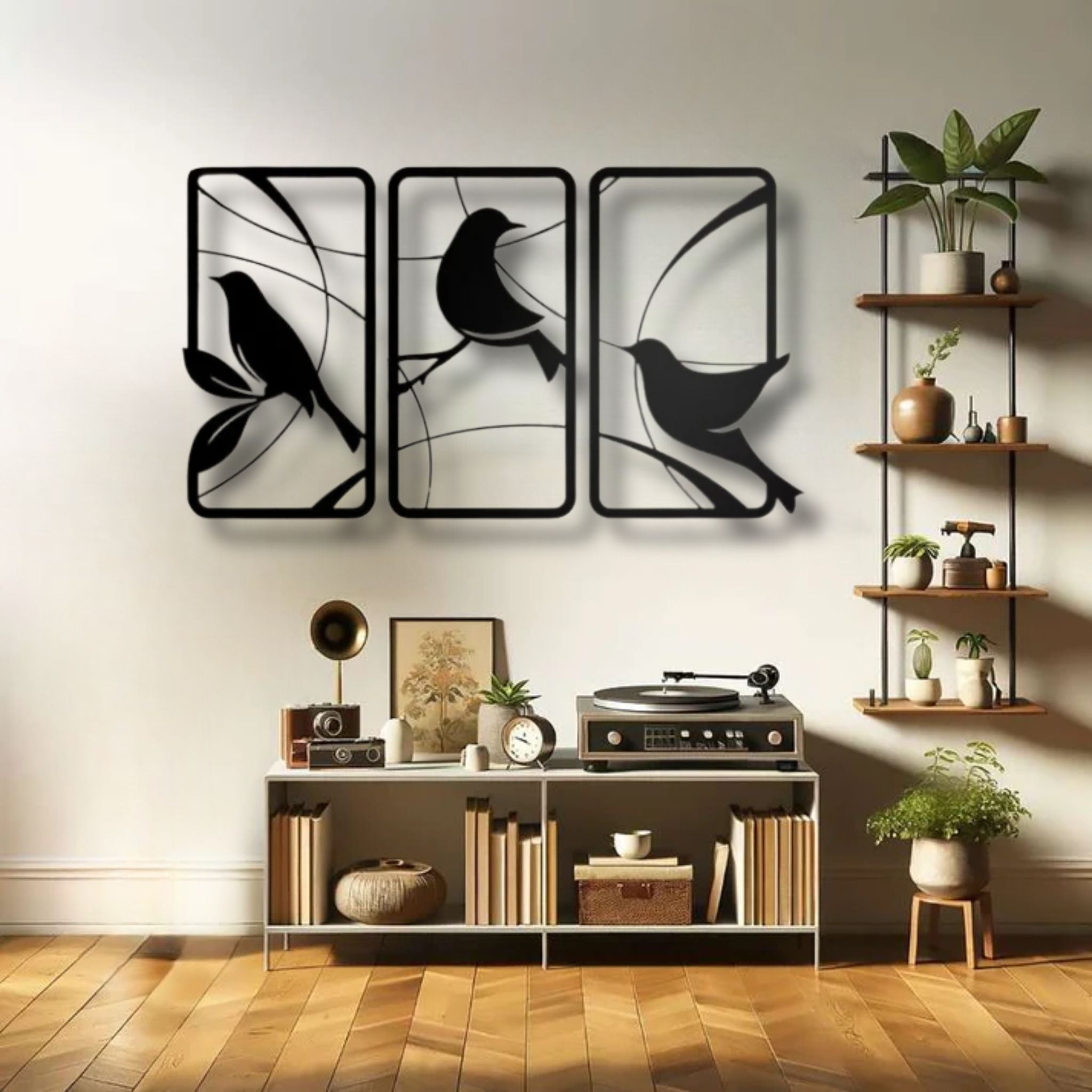 ElegantBirdsonBranchesMetalWallArtSet