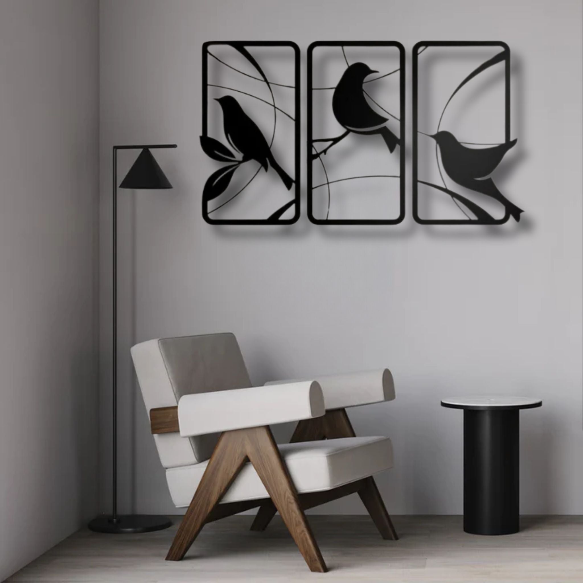 Elegant Birds on Branches Metal Wall Art Set