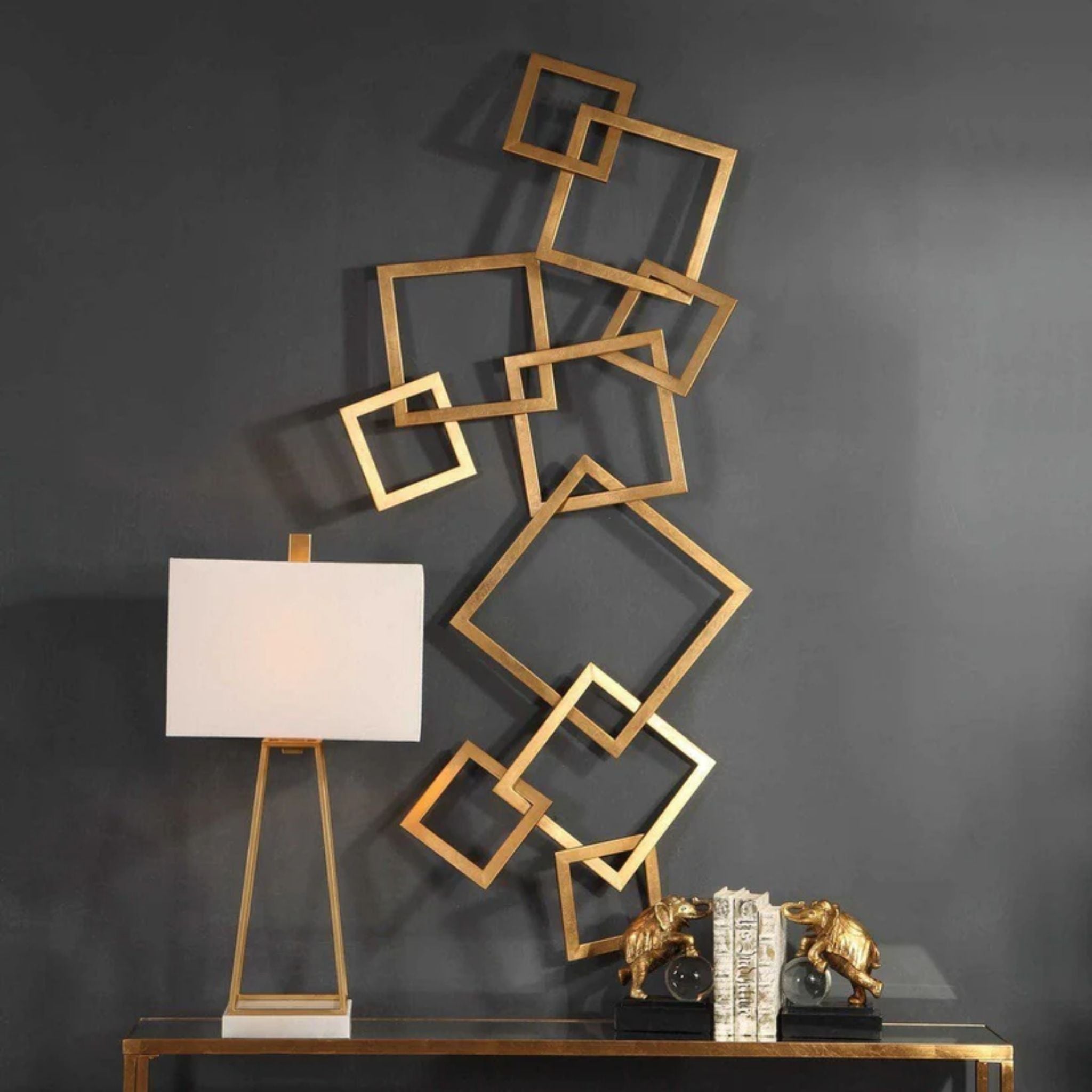 Gleaming Square Golden Metal Rings