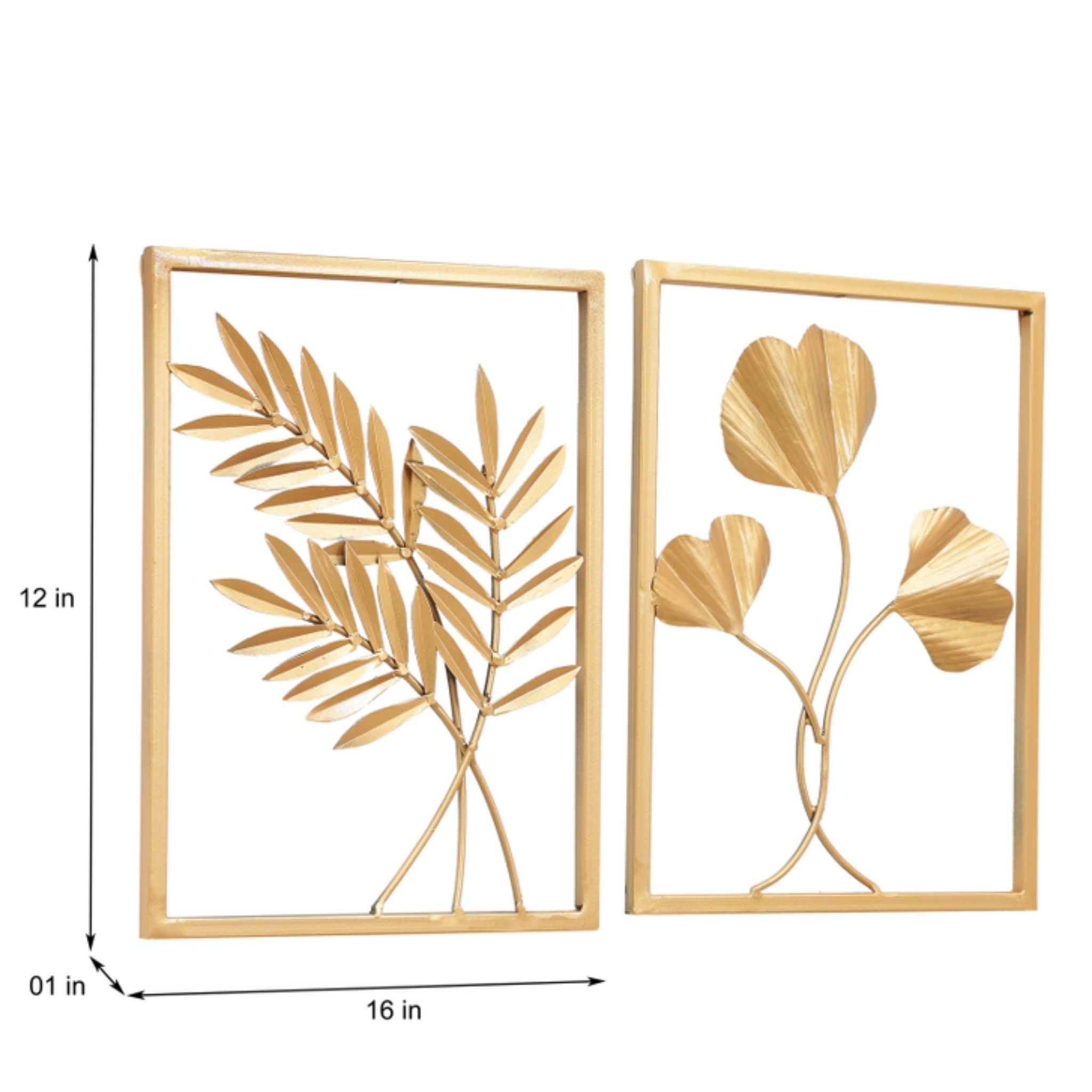 Golden Ginkgo and Olive Leaves Metal Wall Art