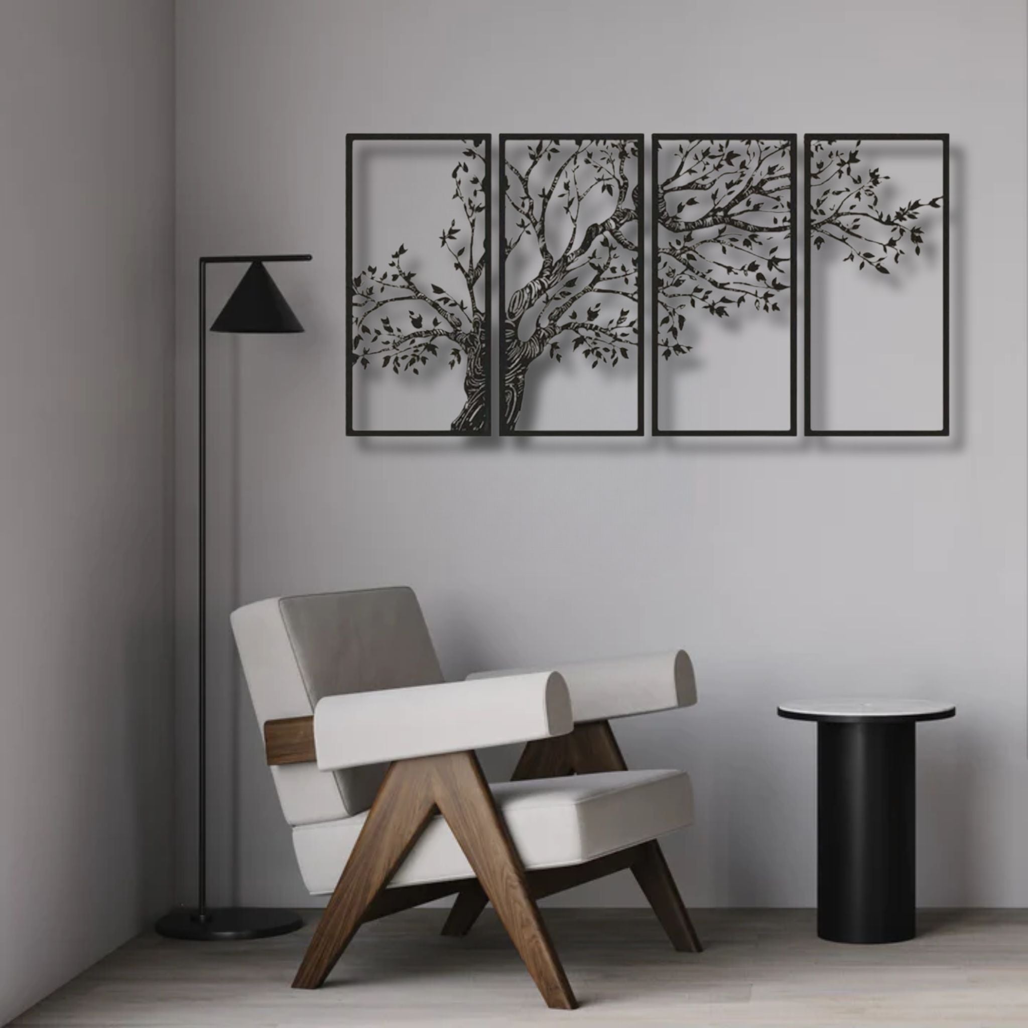 Grand Detailed Tree Metal Wall Art Four-Panel Set