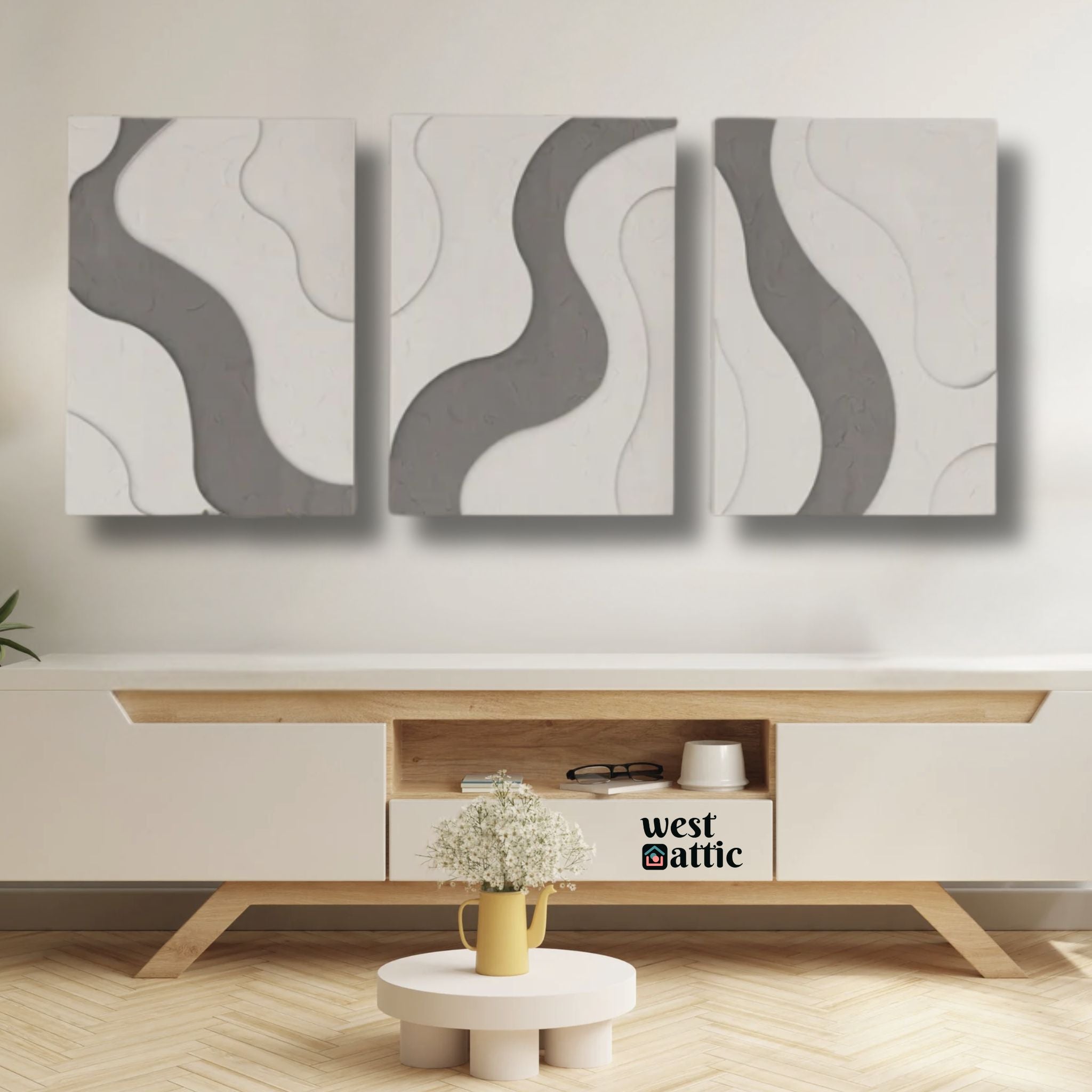 Gray White Waves Textured Wall Art