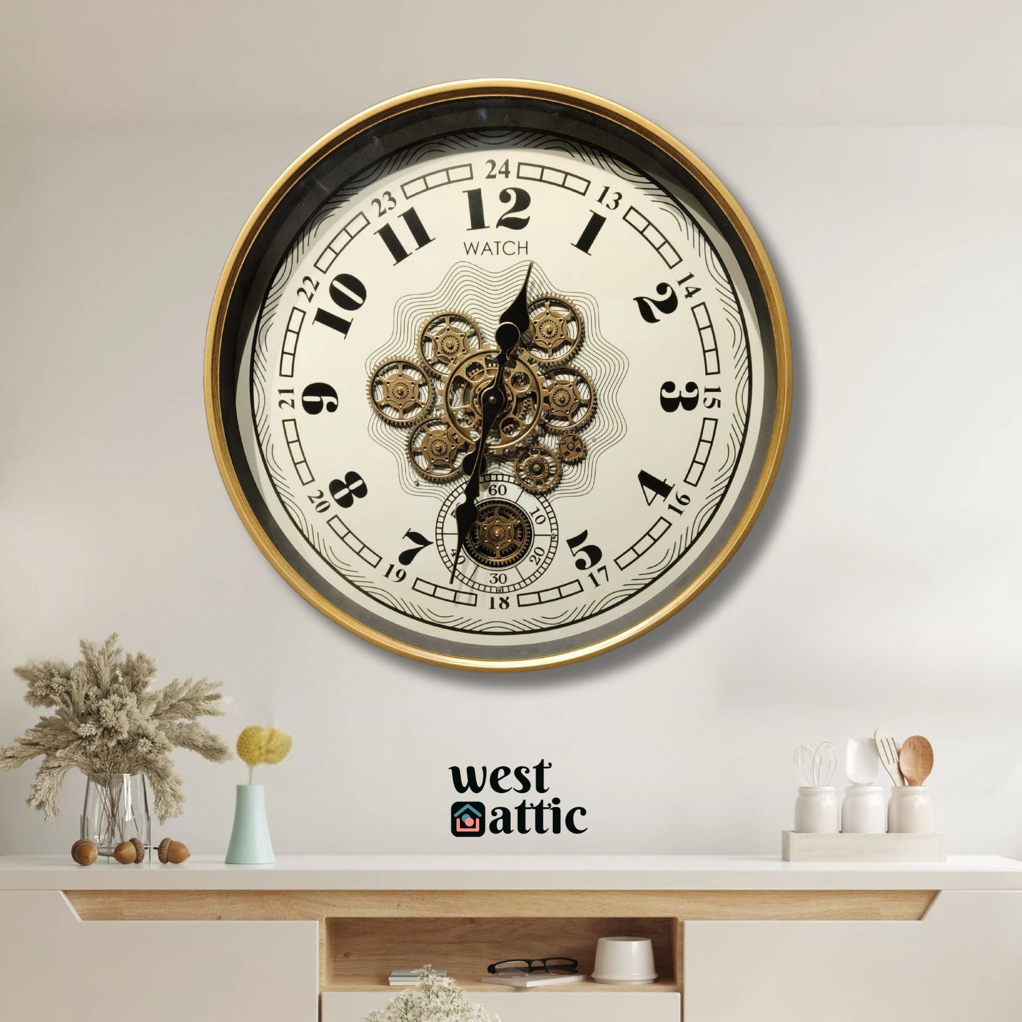 Ivory 24-Hour Gear Wall Clock