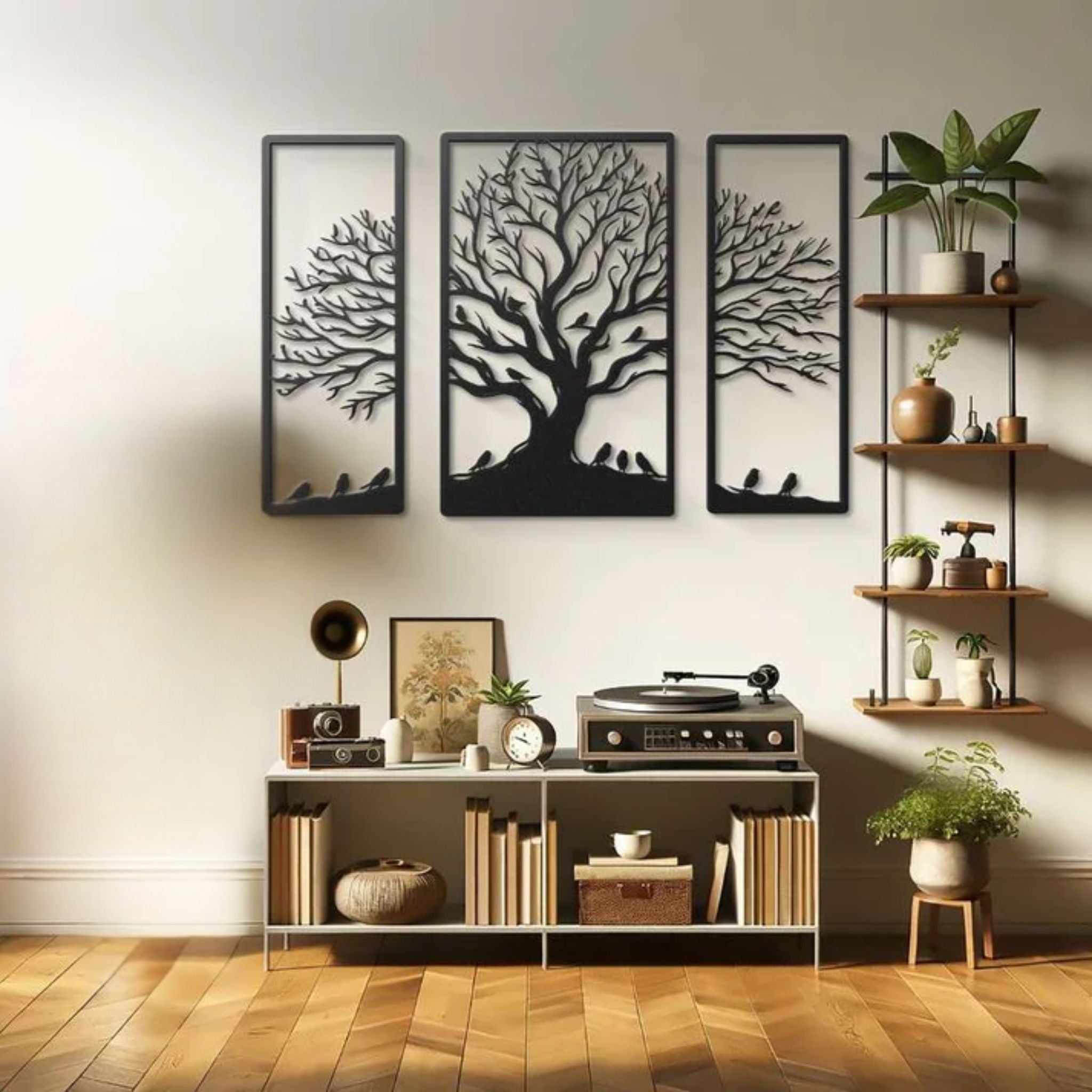 Majestic Bare Tree & Birds Metal Wall Art Trio