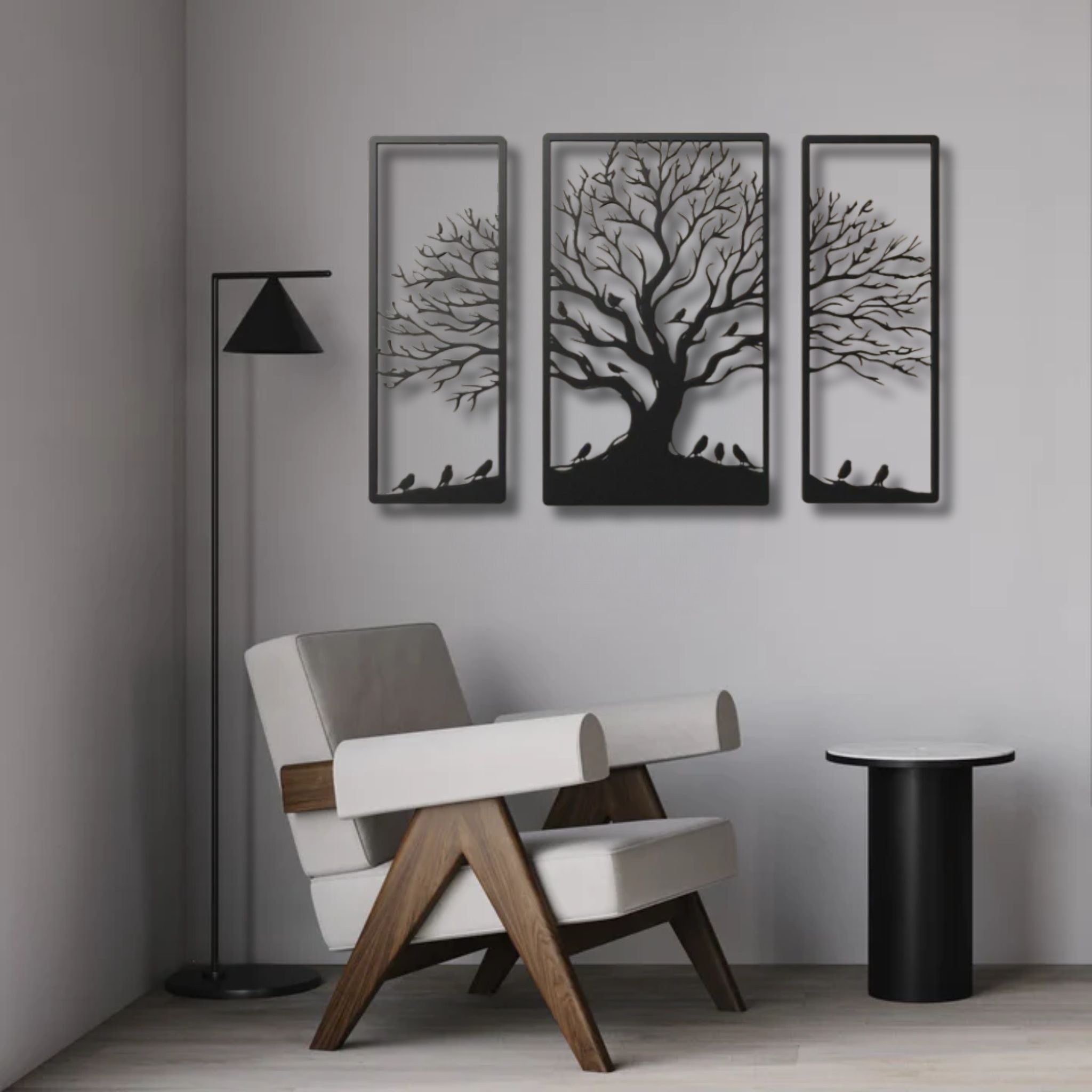Majestic Bare Tree & Birds Metal Wall Art Trio
