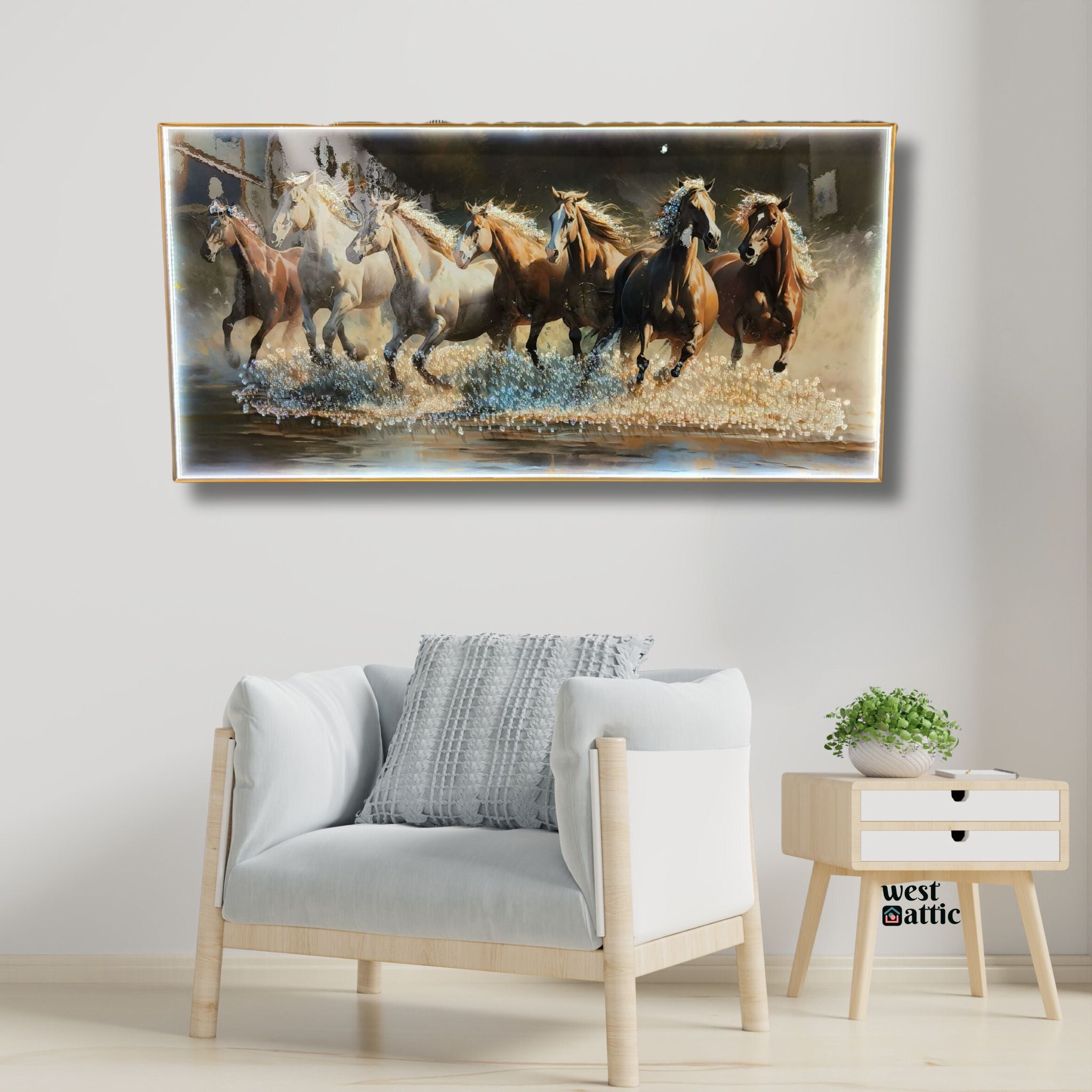 Majestic Seven Horses LED Crystal Painting