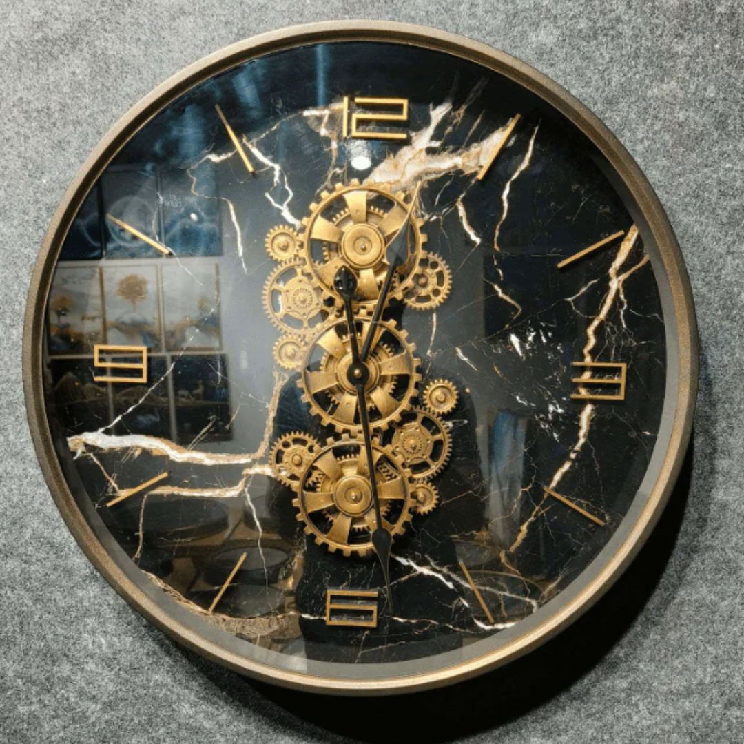 Marble Look Dial Moving Gear Clock
