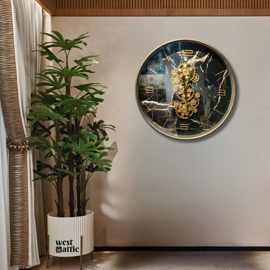 Marble Look Dial Moving Gear Clock