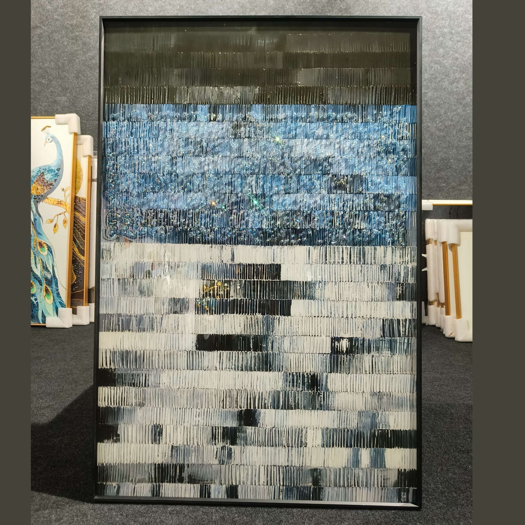 Marine Horizon Striped Canvas Crystal Art Painting