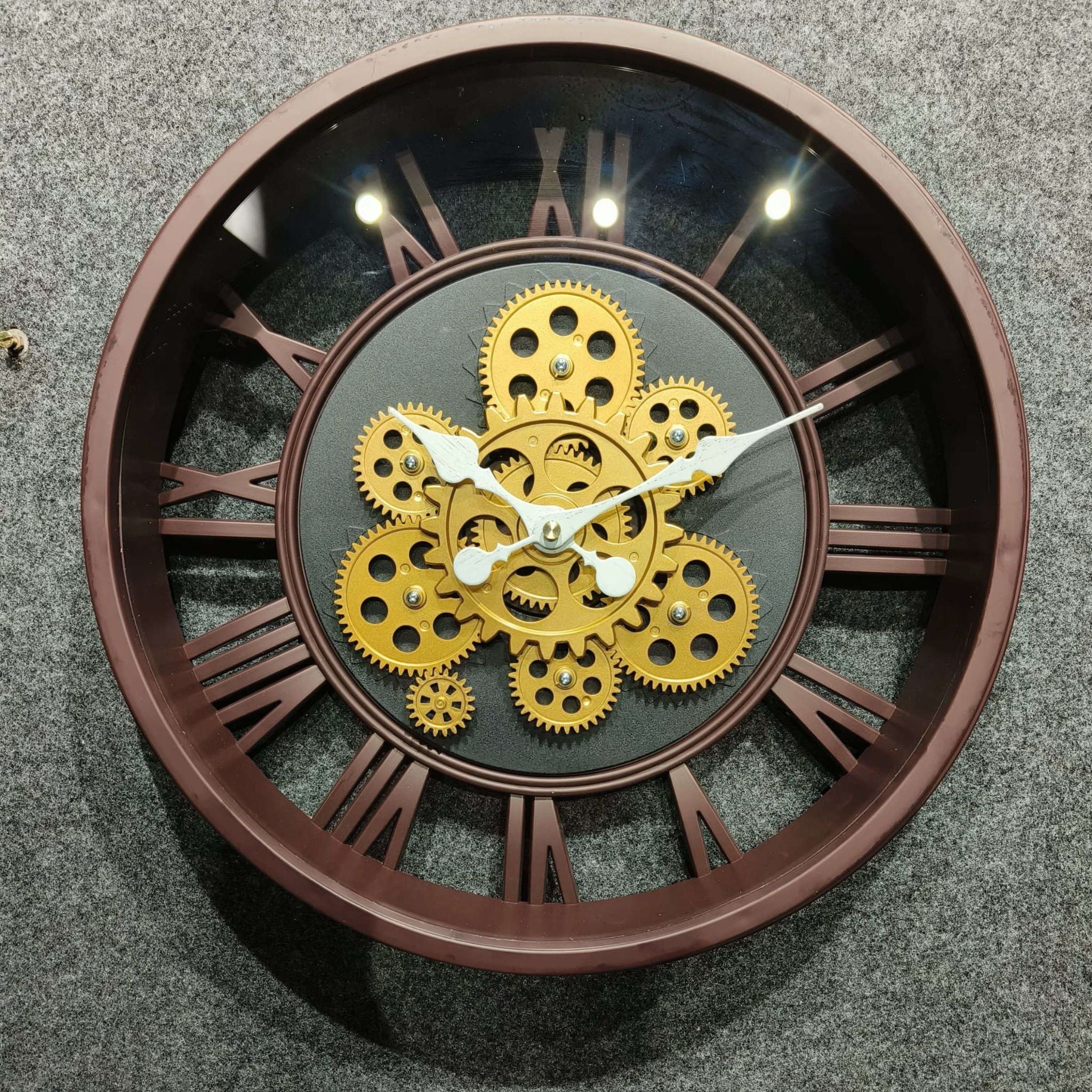 Maroon & Gold Roman Gear Clock