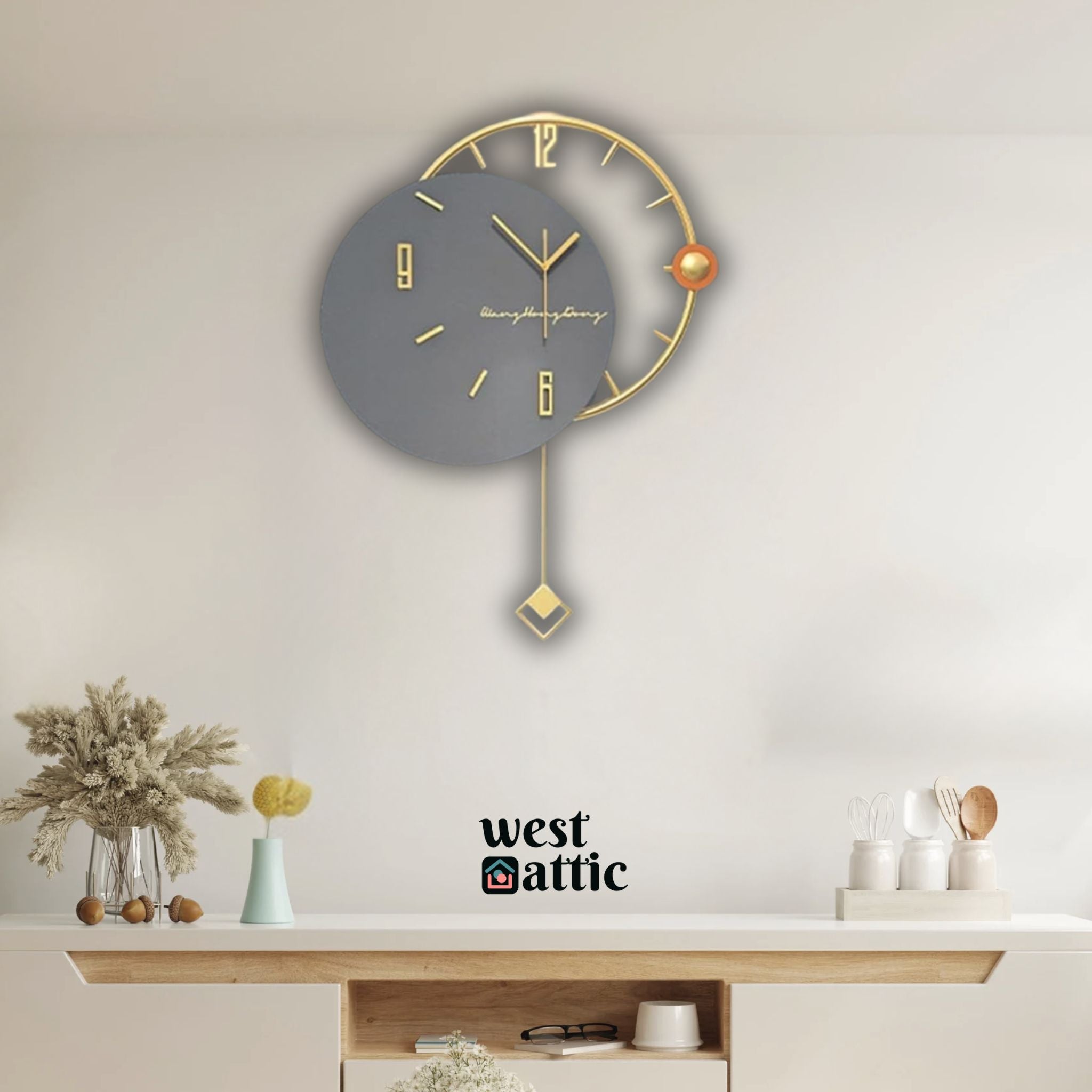 Modern Abstract Design Wall Clock with Pendulum