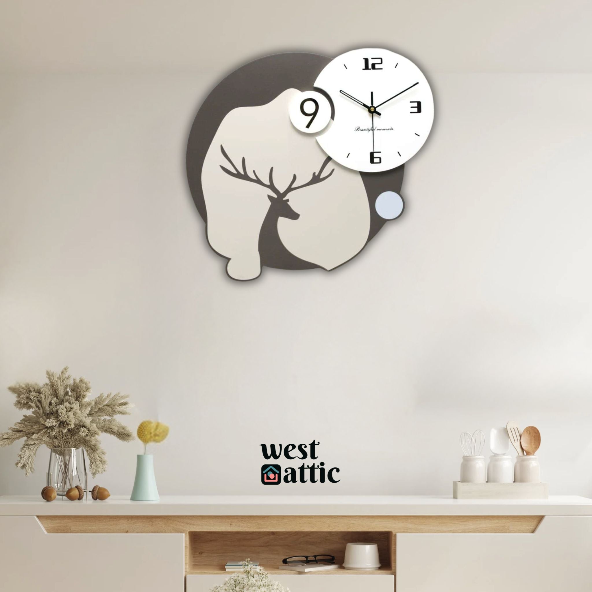 Modern Designer Deer Motif Wall Clock