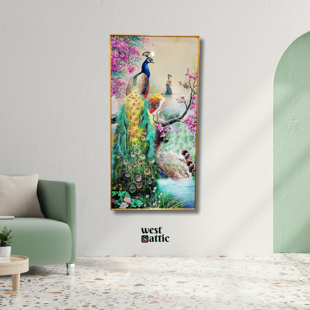 Mystic Peacock Crystal Wall Painting