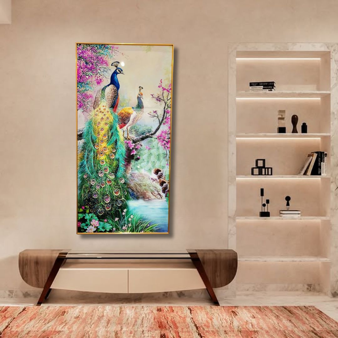 Mystic Peacock Crystal Wall Painting