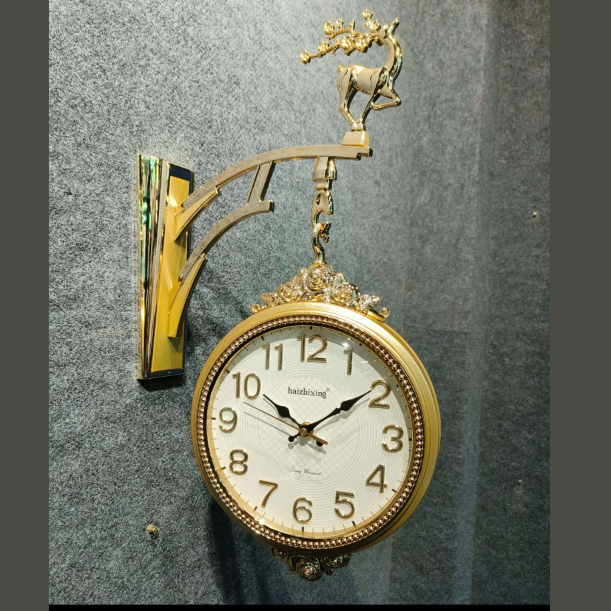 Ornate Deer Hanging Double Dial Wall Clock