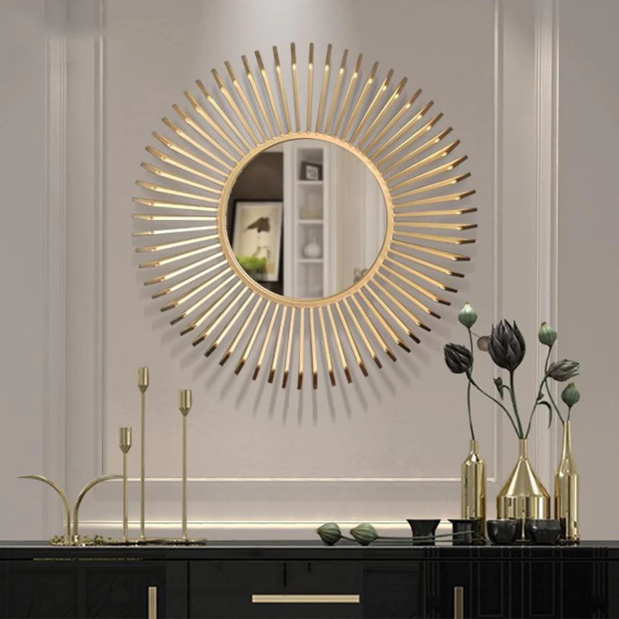 Radiant Blossom: Contemporary Metal Wall Mirror