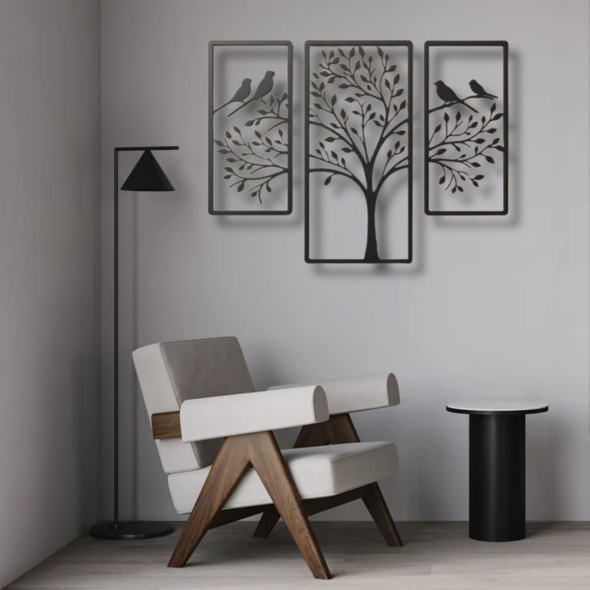 Serene Tree & Birds Metal Wall Art Set