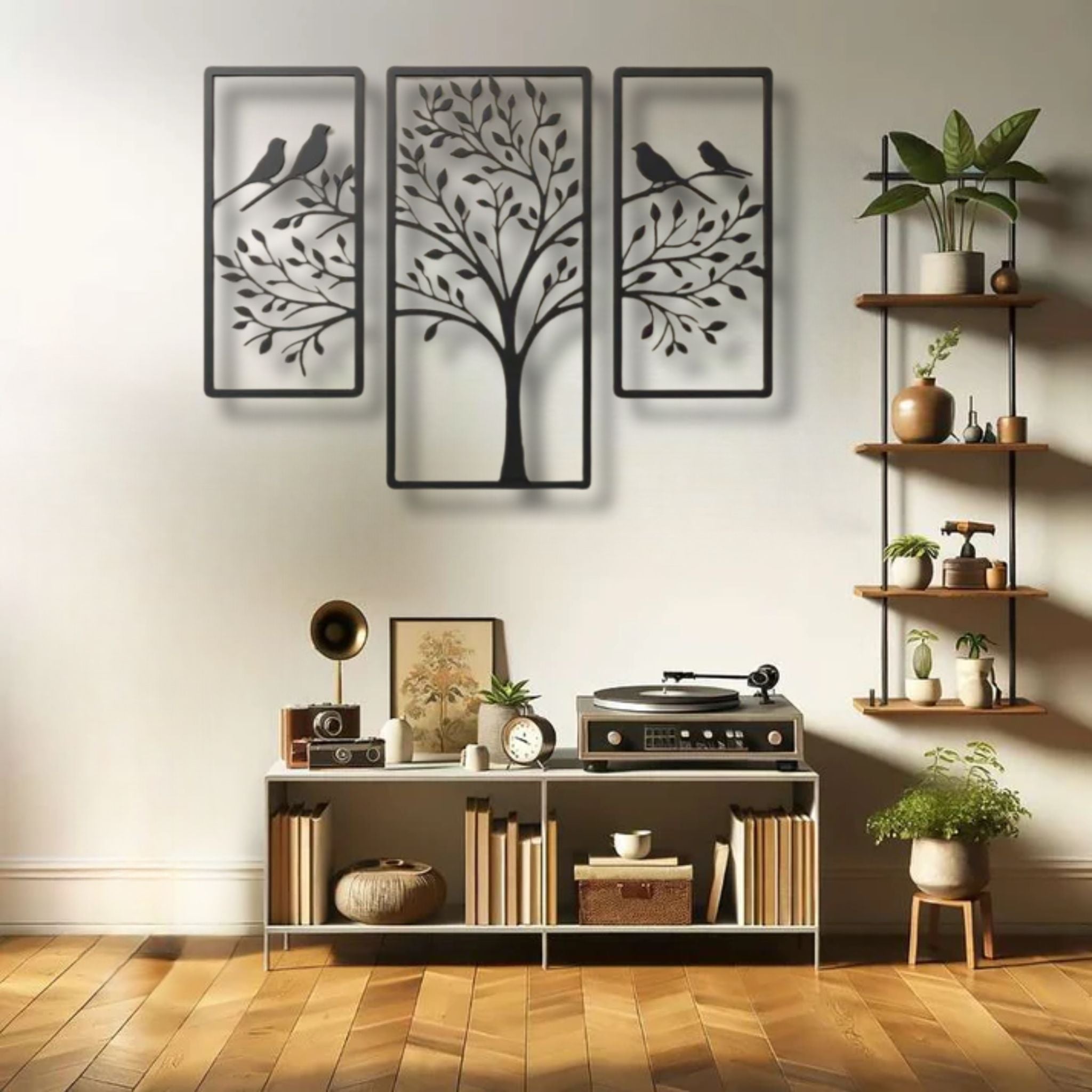 Serene Tree & Birds Metal Wall Art Set