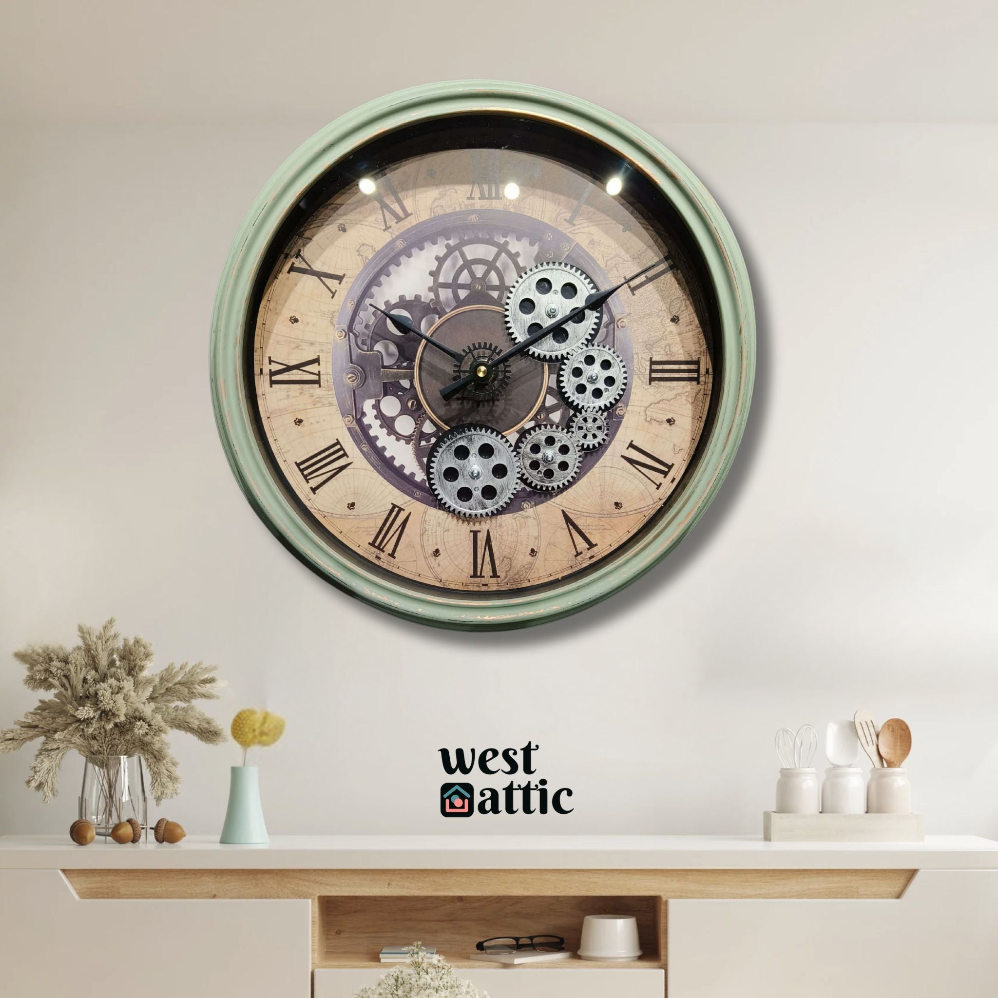 Vintage Map Gear Wall Clock