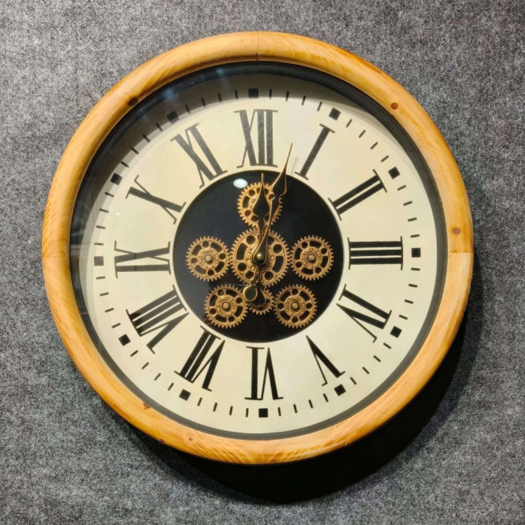 Vintage Moving Gear Clock with Roman Numerals