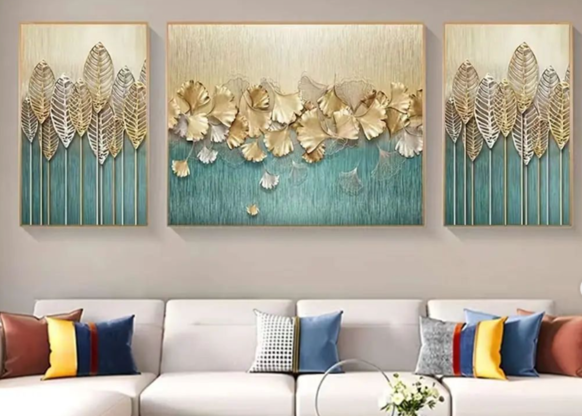 Aureate Fall: Set of 3 Crystal Wall Paintings