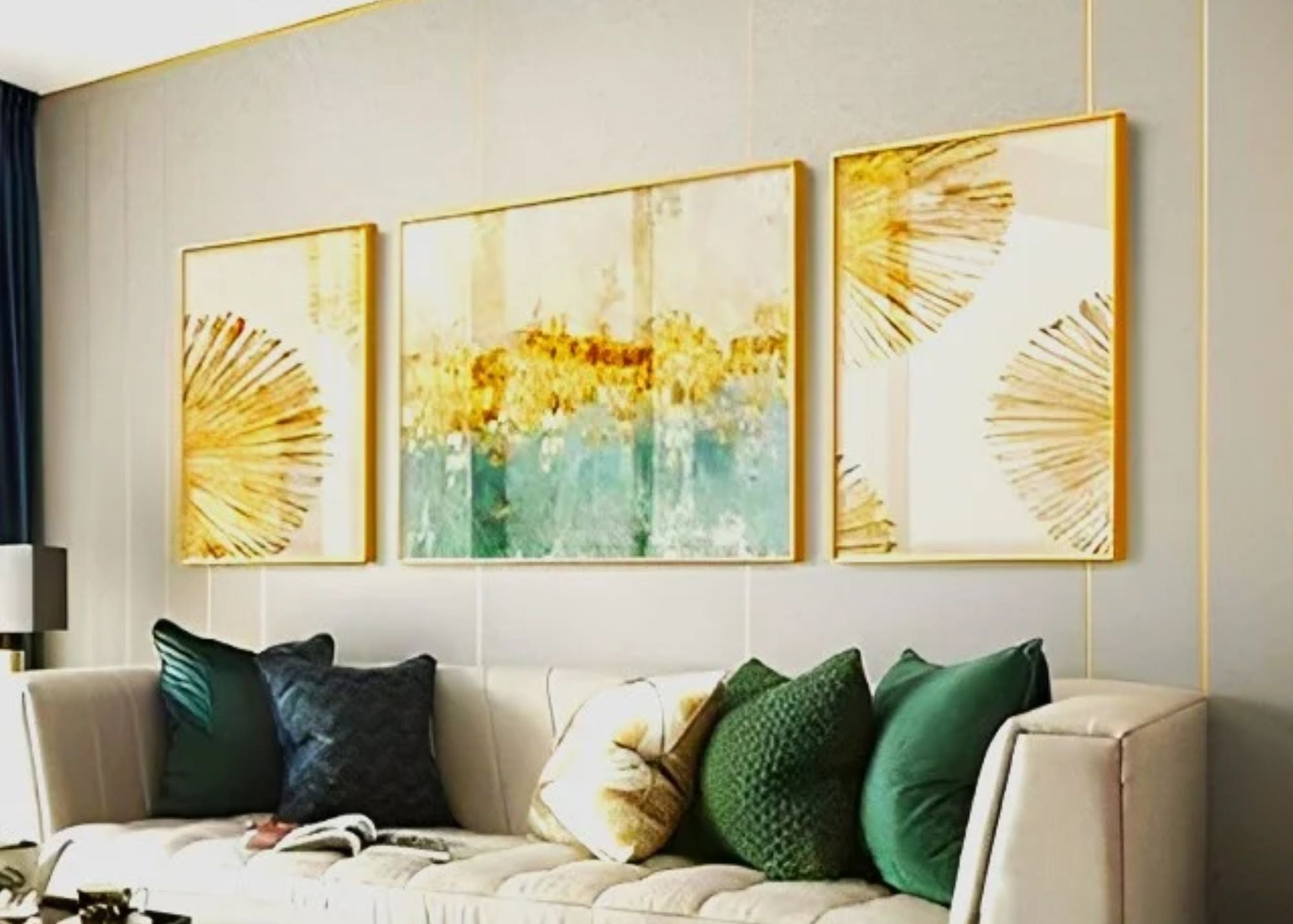 Golden Splendor Crystal Wall Painting - Set of 3