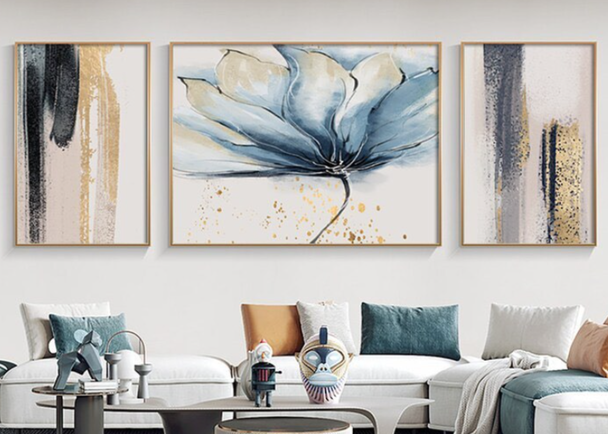 Golden Inflorescence: Set of 3 Crystal Wall Paintings