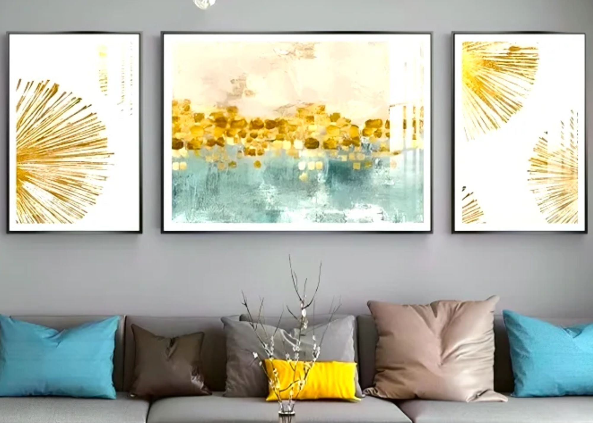 Golden Splendor Crystal Wall Painting - Set of 3