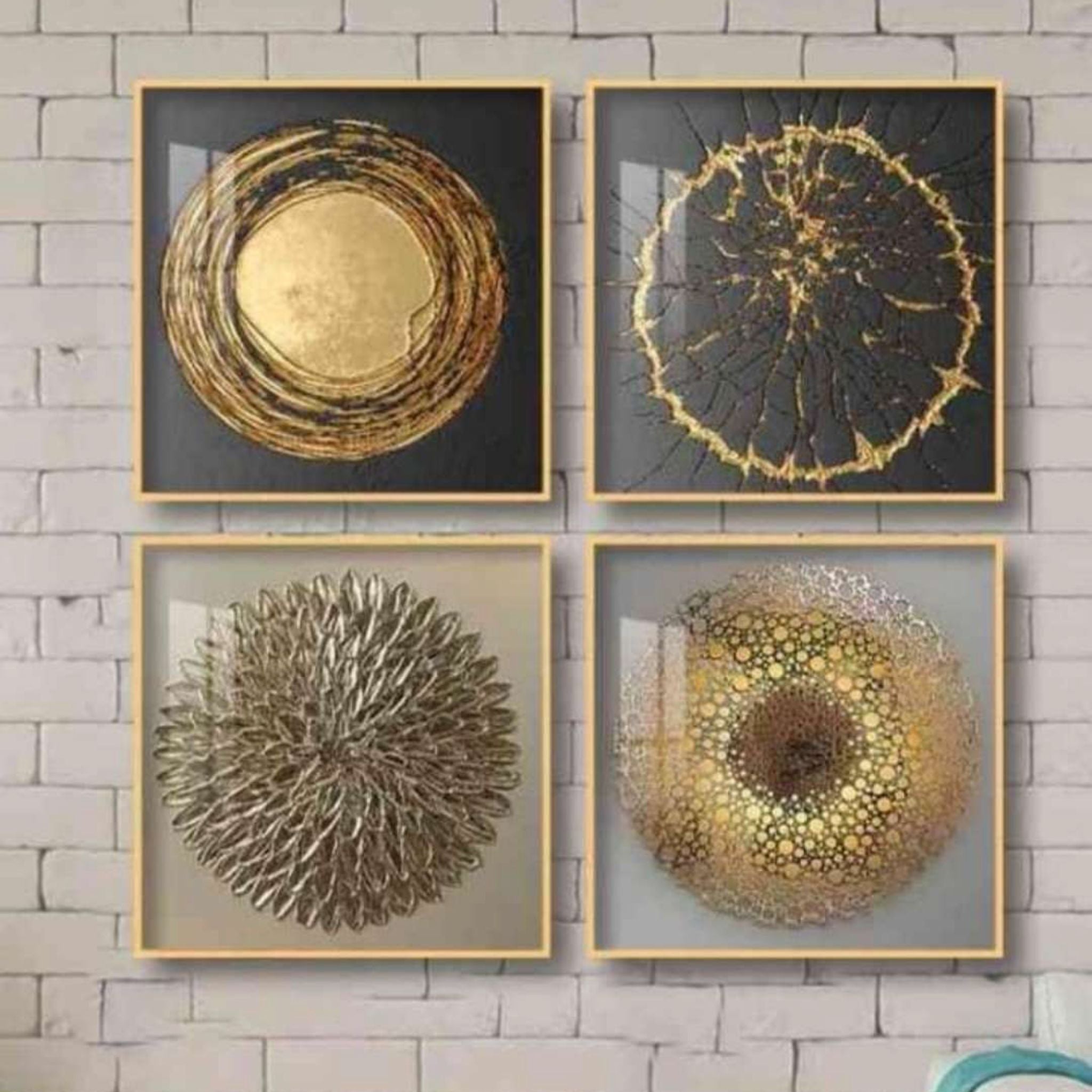 Golden Stardust Crystal Wall Painting - Set of 4