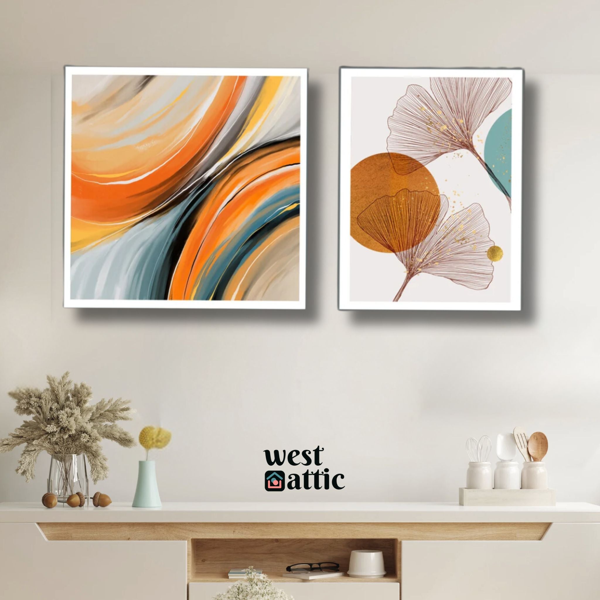 Abstract Swirl & Botanical Textured Wall Frame Duo