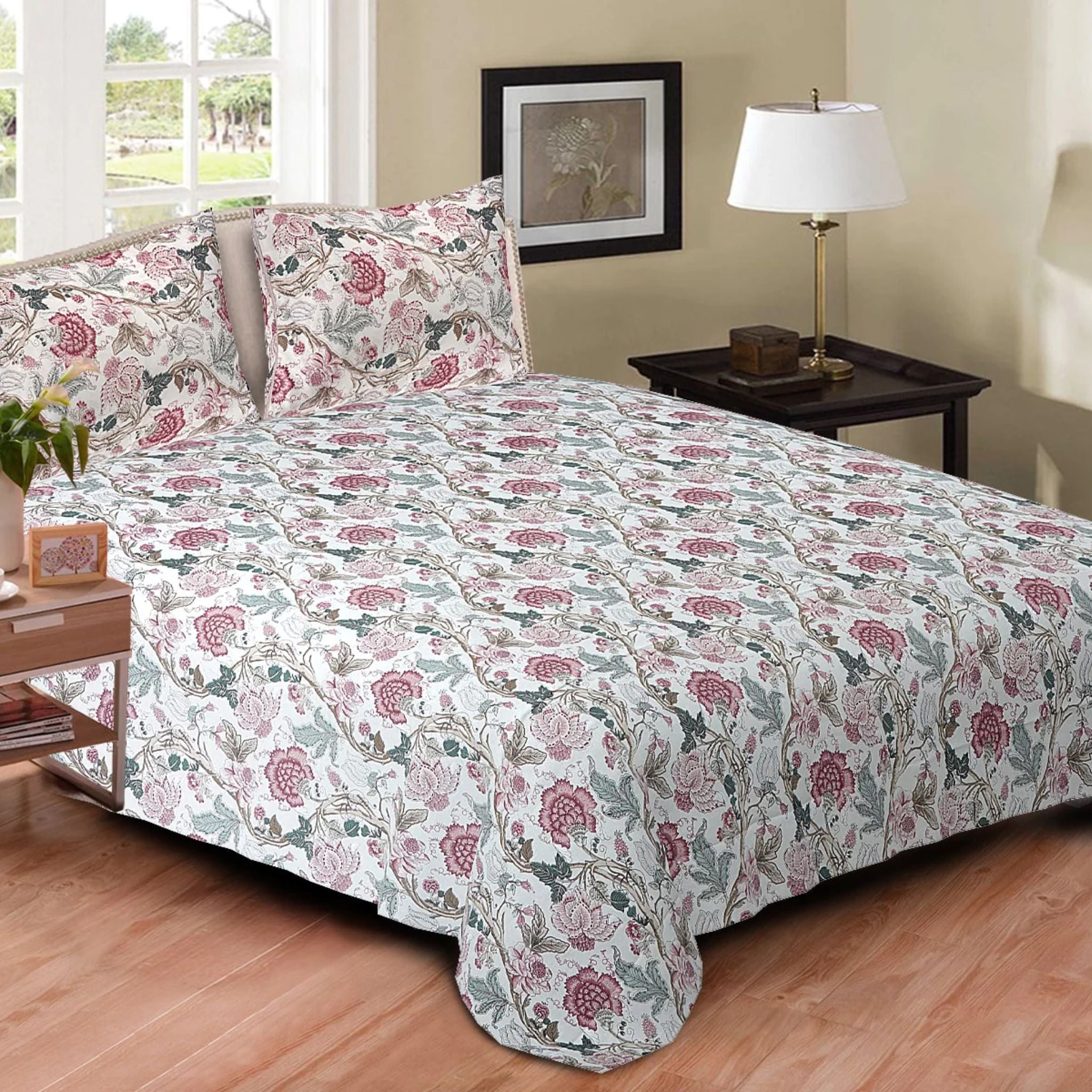 Anokhi Pink Floral Bedsheet Set