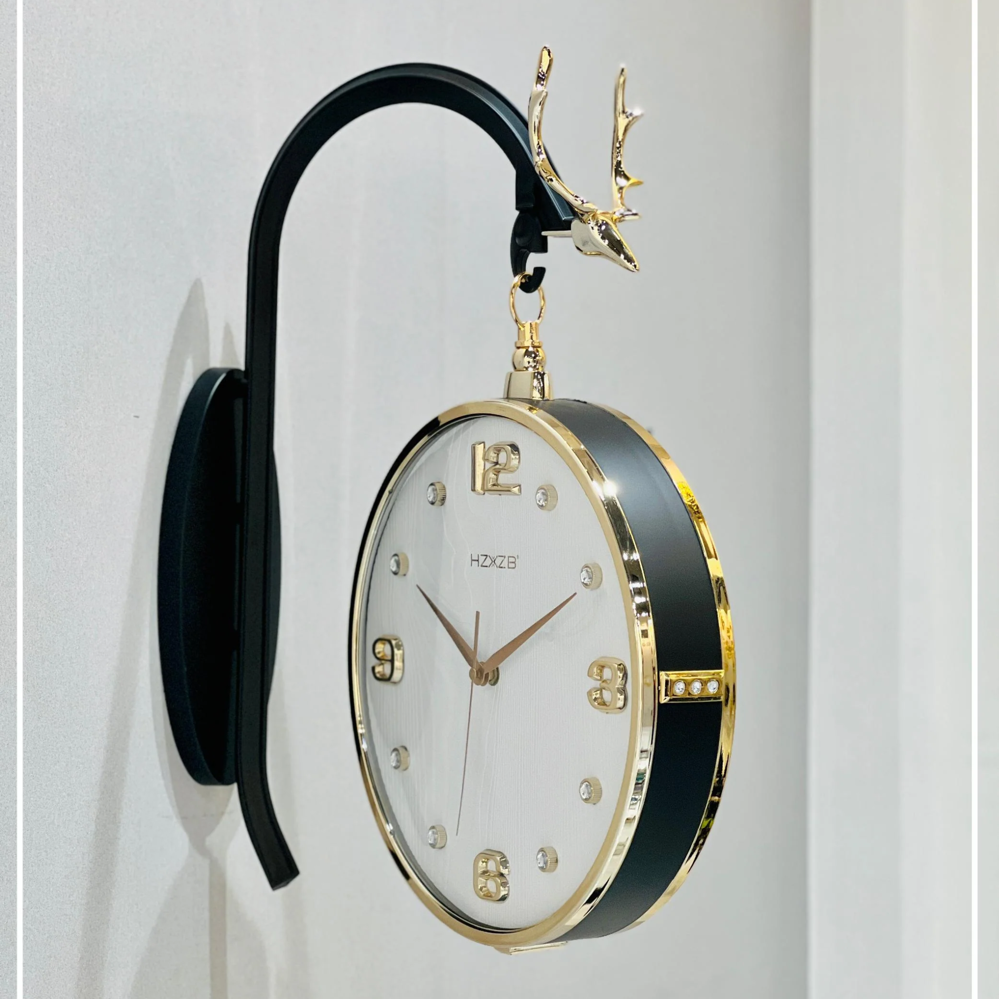 Antelope head Double Dial Hanging Wall Clock