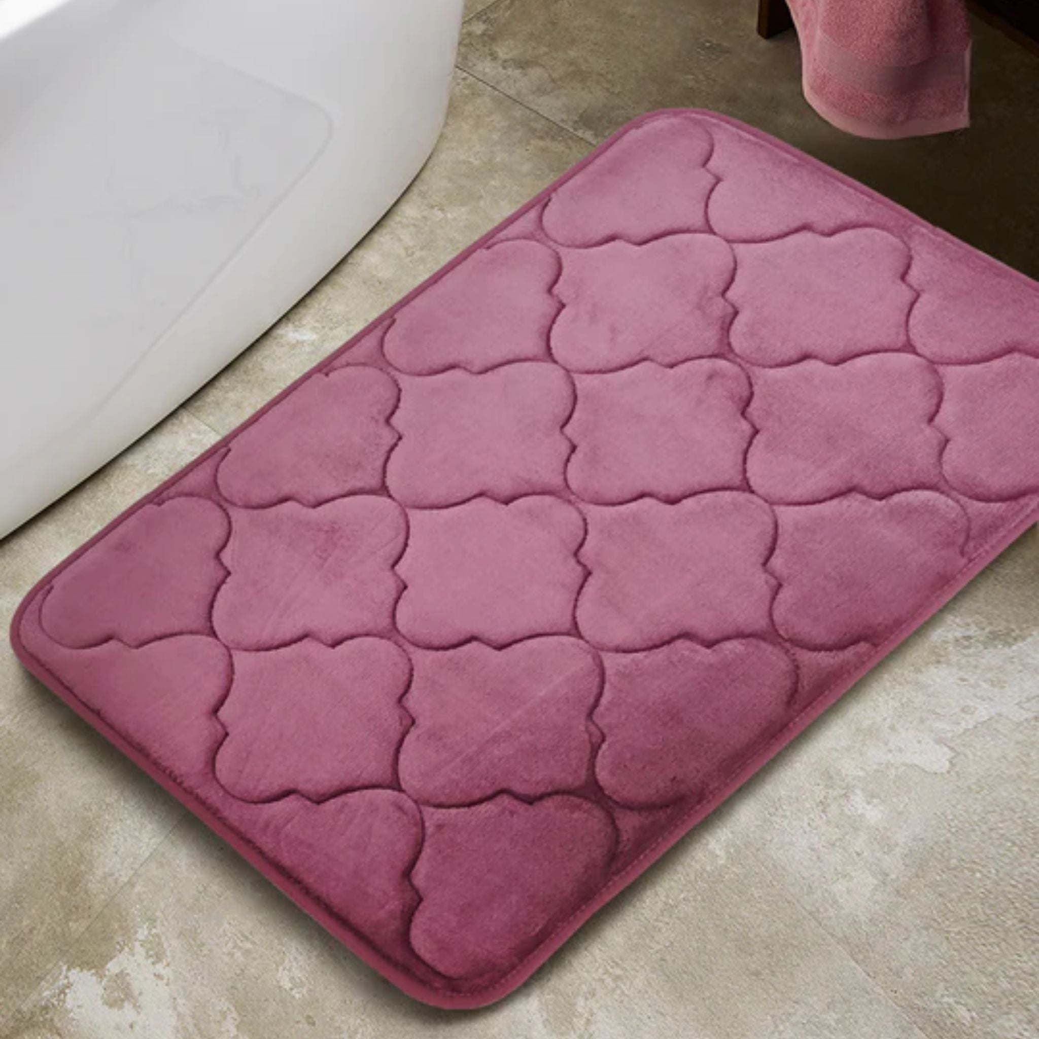 Anti Skid Memory Foam Mat (Pink Rose Color)