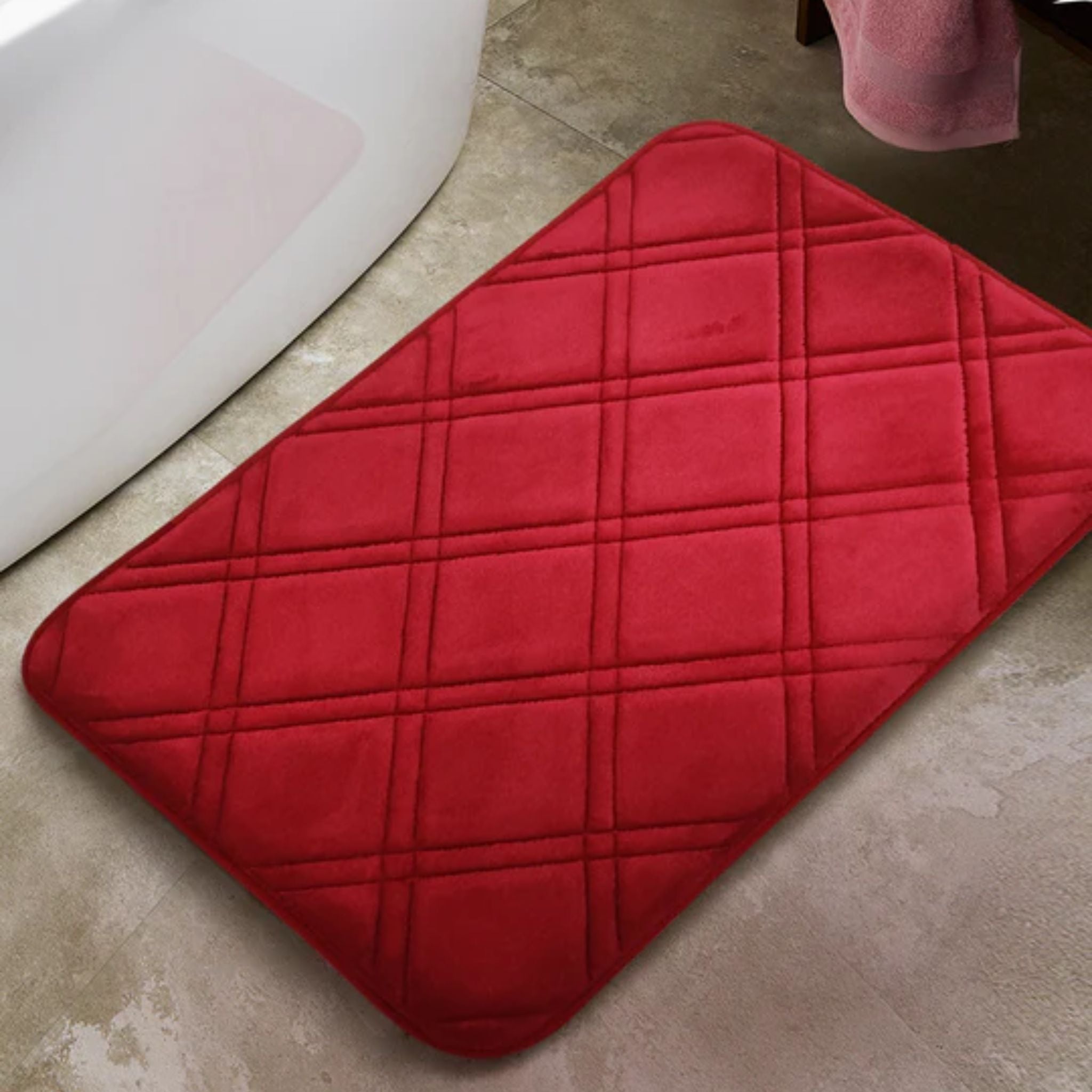 Anti Skid Memory Foam Mat (Red Color)