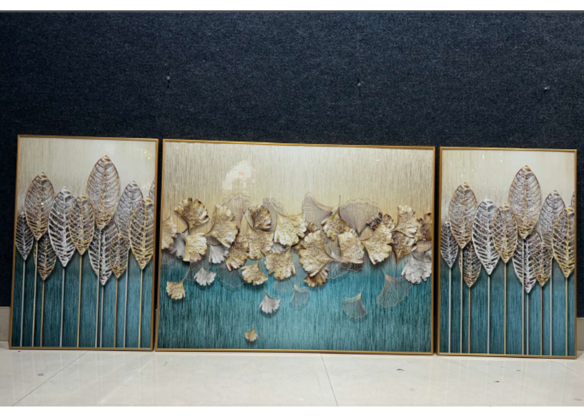 Aureate Fall: Set of 3 Crystal Wall Paintings