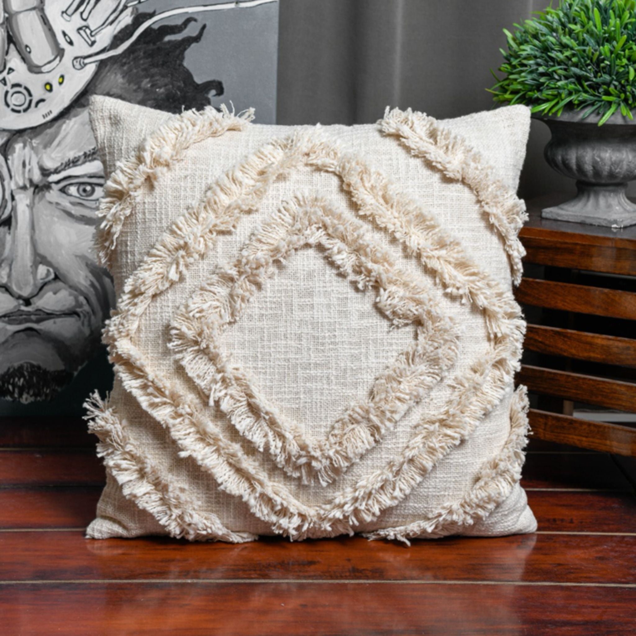 Beige Diamond Pattern Cushion Cover