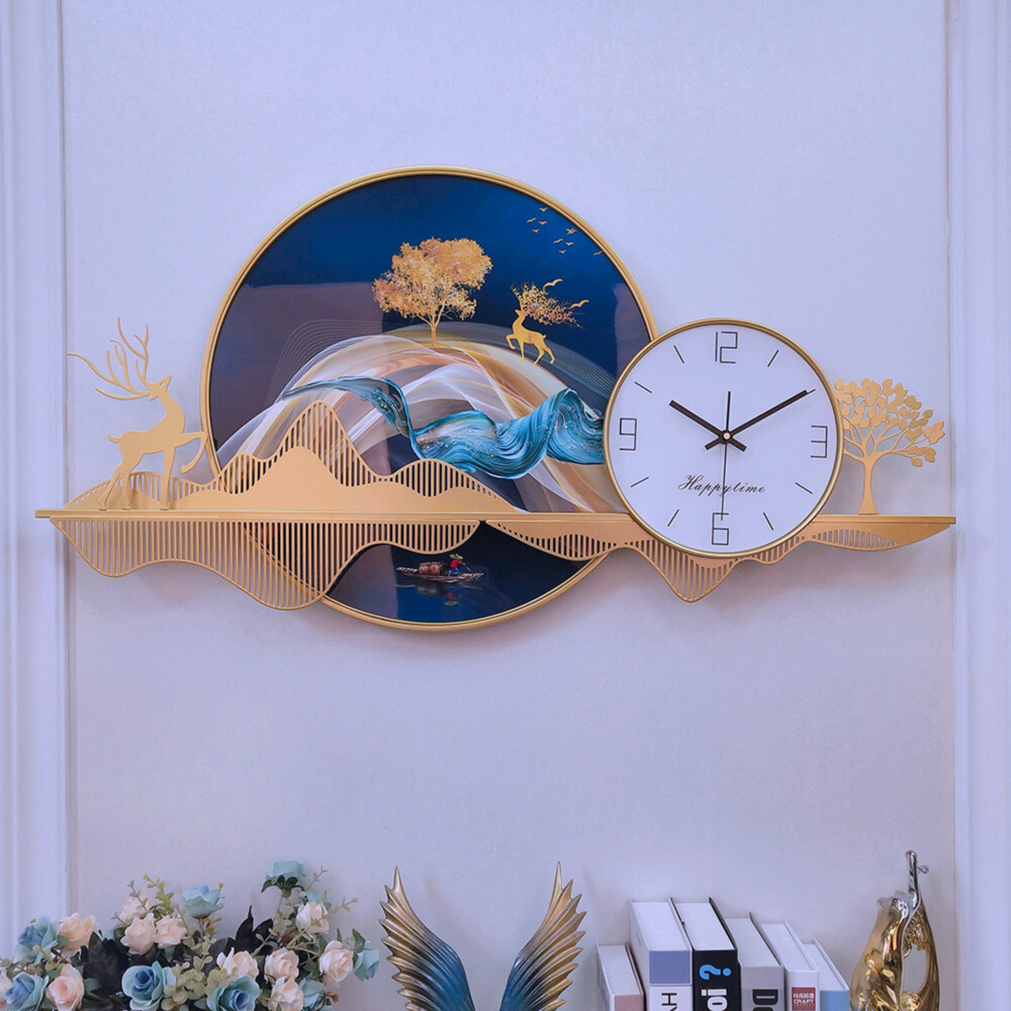 Blue Crystal Art Wall Clock