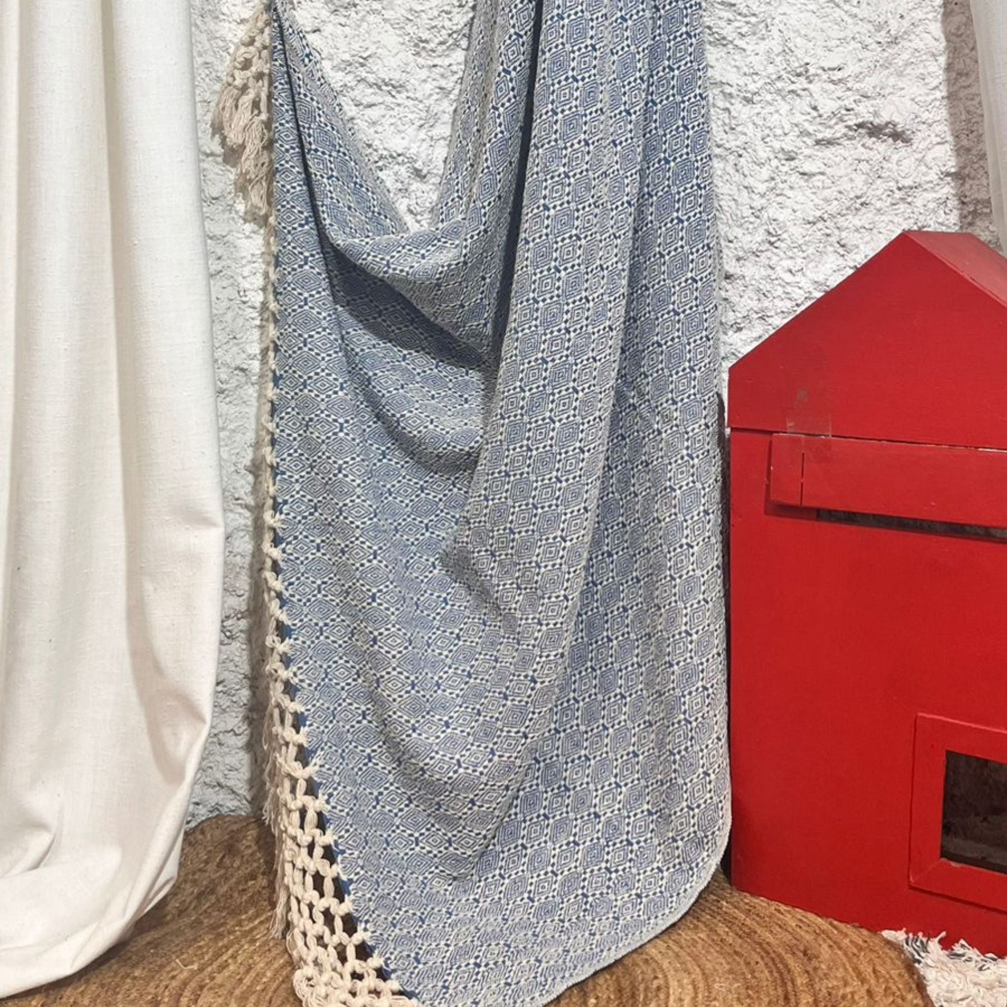 Reversible Woven Throw with Tasseled Border