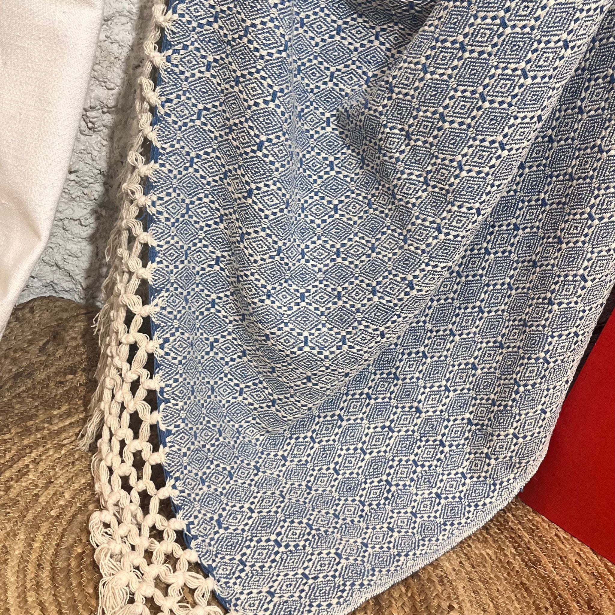 Reversible Woven Throw with Tasseled Border