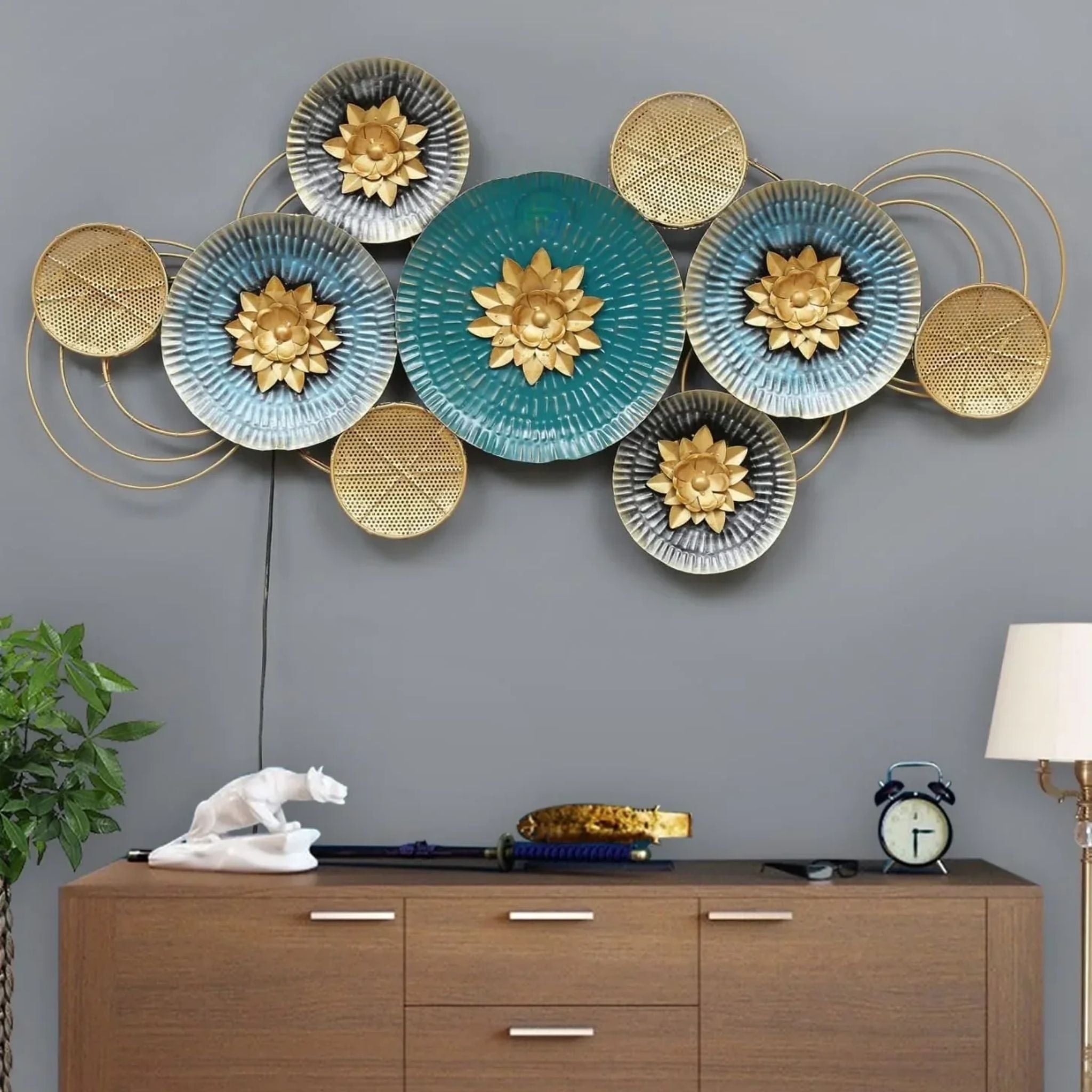 Blue and Gold Symphony Metal Wall Art