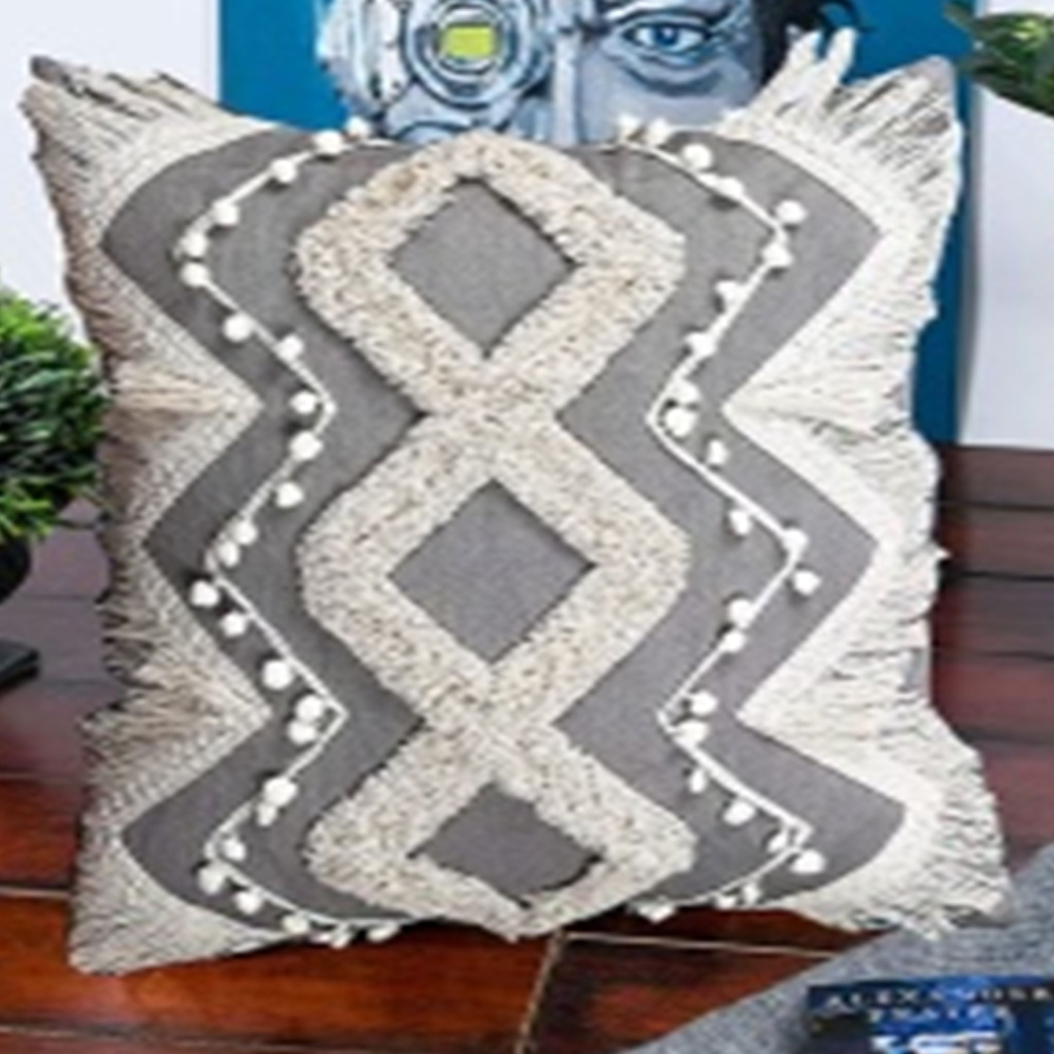 Boho Charm Textured Cushion Cover - Grey